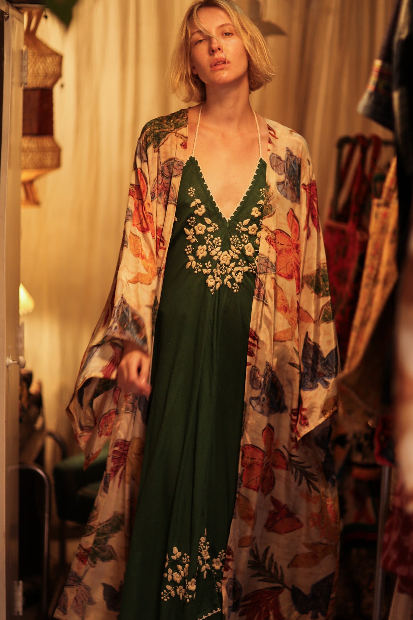 PINA SILK KIMONO PRESSED FLOWERS - BANGKOK TAILOR CLOTHING STORE - HANDMADE CLOTHING