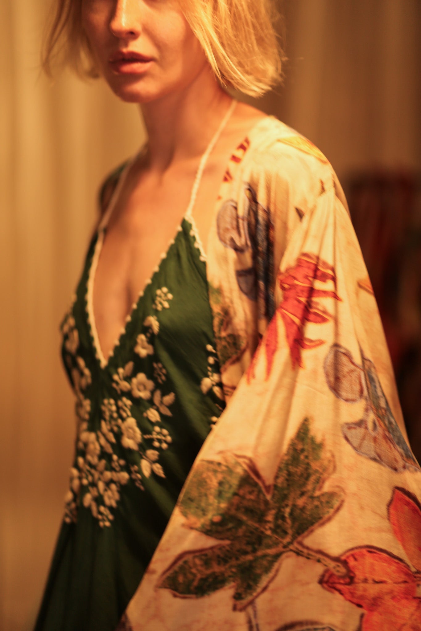 PINA SILK KIMONO PRESSED FLOWERS - BANGKOK TAILOR CLOTHING STORE - HANDMADE CLOTHING