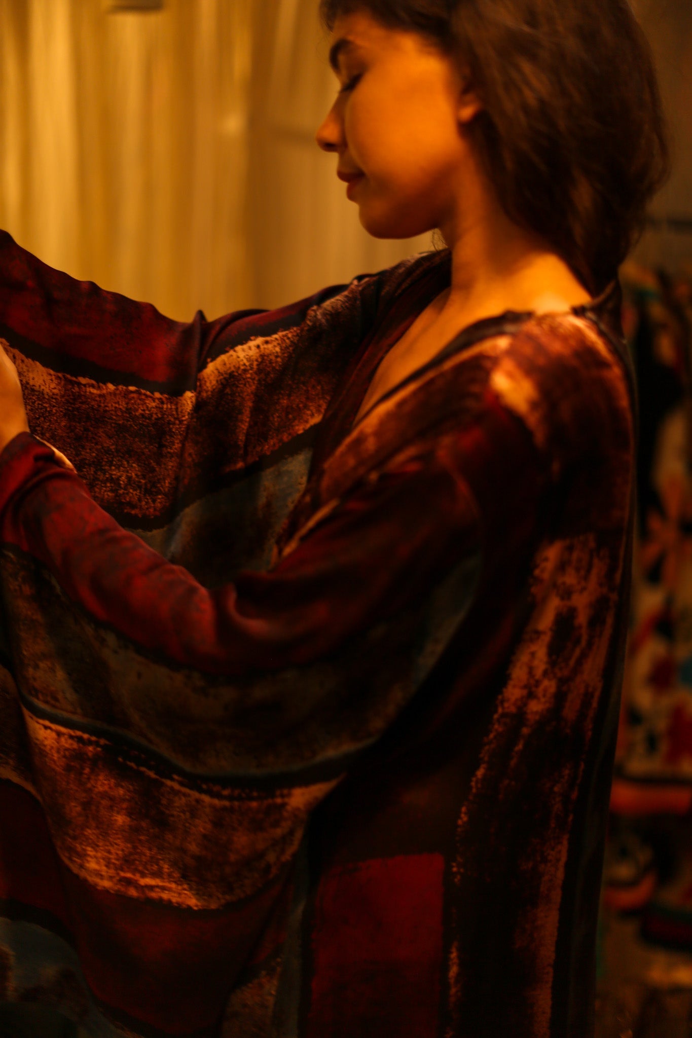 PINA SILK KIMONO RED AND BLUE STRIPE - BANGKOK TAILOR CLOTHING STORE - HANDMADE CLOTHING