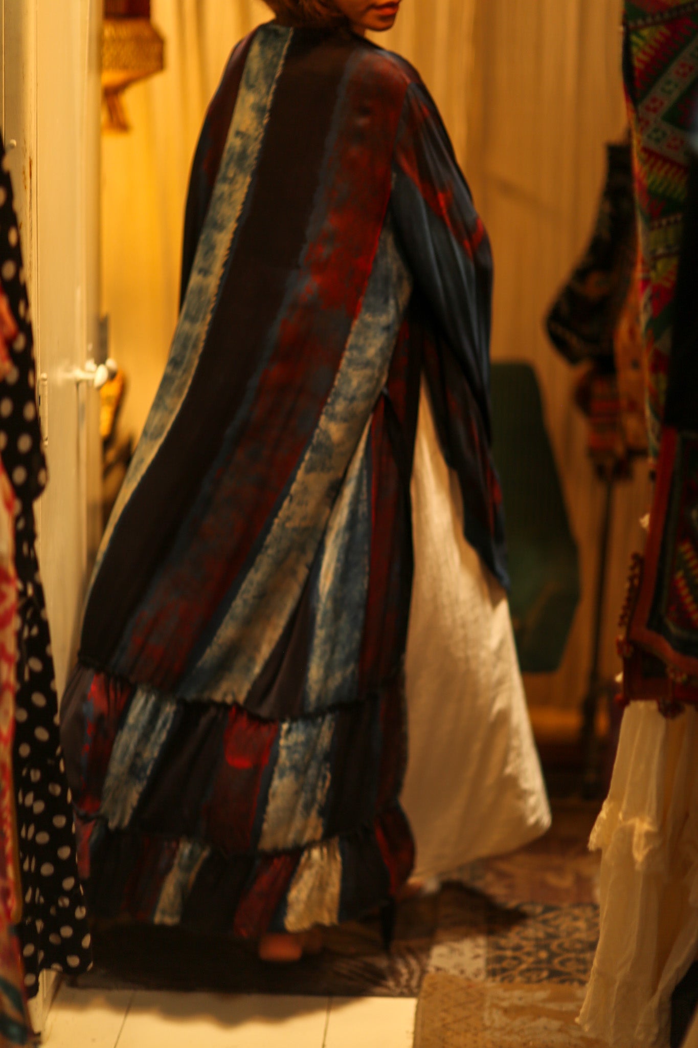 PINA SILK KIMONO RED AND BLUE STRIPE - BANGKOK TAILOR CLOTHING STORE - HANDMADE CLOTHING