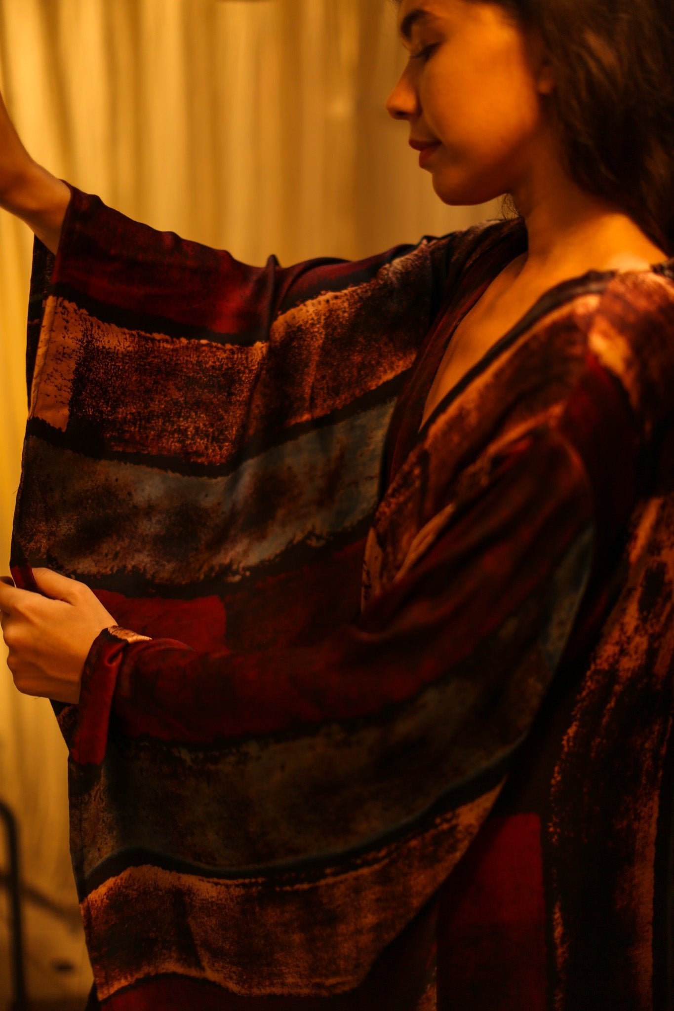 PINA SILK KIMONO RED AND BLUE STRIPE - BANGKOK TAILOR CLOTHING STORE - HANDMADE CLOTHING