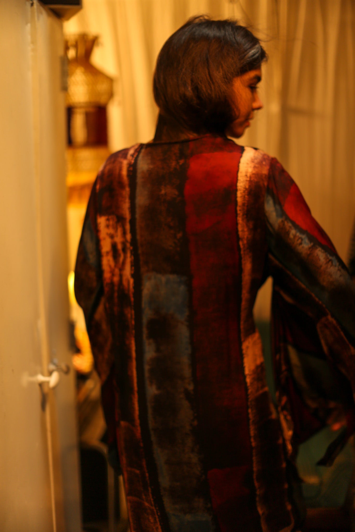 PINA SILK KIMONO RED AND BLUE STRIPE - BANGKOK TAILOR CLOTHING STORE - HANDMADE CLOTHING