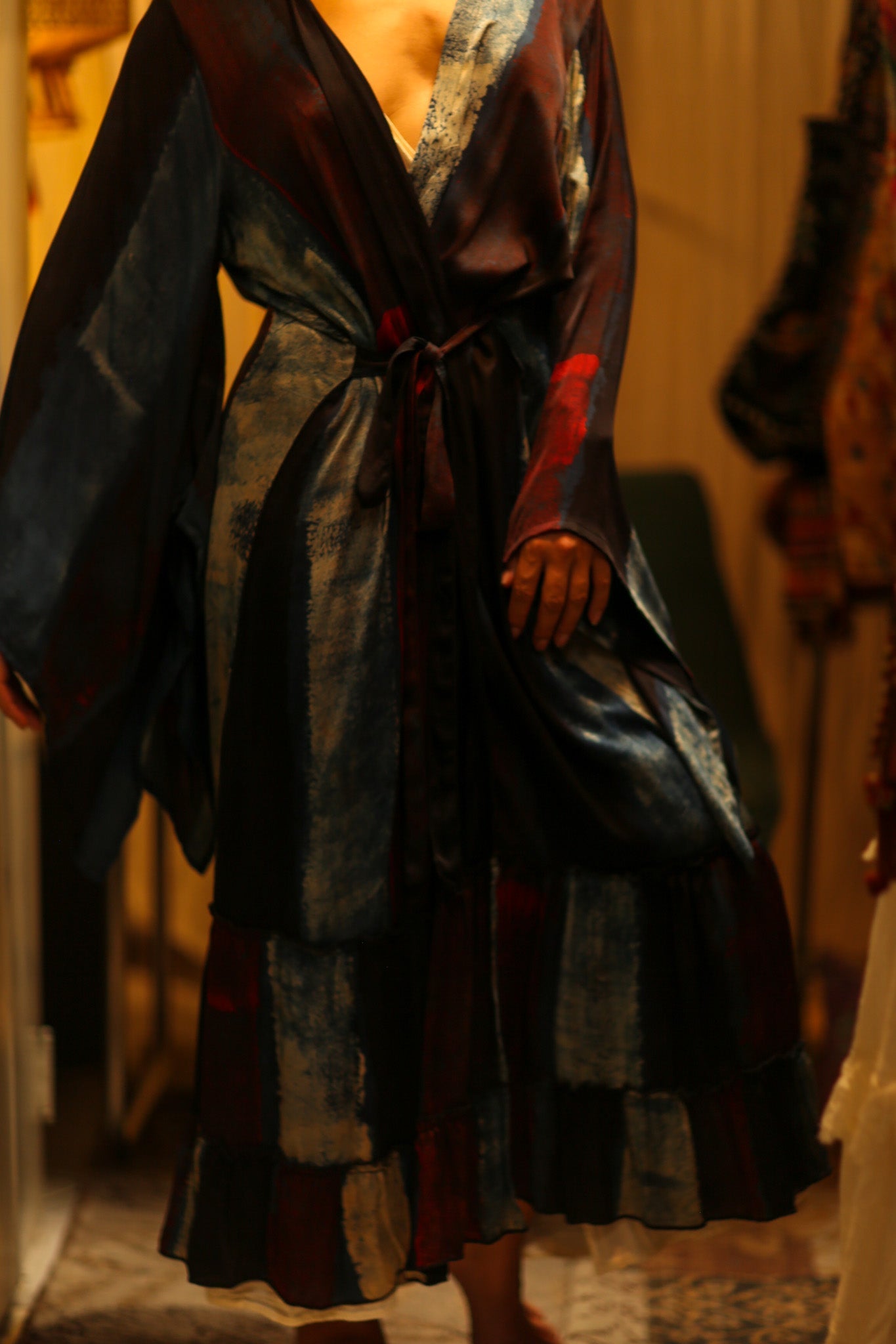 PINA SILK KIMONO RED AND BLUE STRIPE - BANGKOK TAILOR CLOTHING STORE - HANDMADE CLOTHING