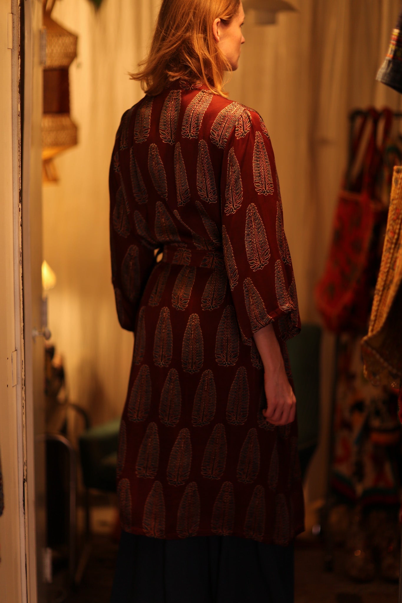 PINA SILK KIMONO RED FEATHER - BANGKOK TAILOR CLOTHING STORE - HANDMADE CLOTHING