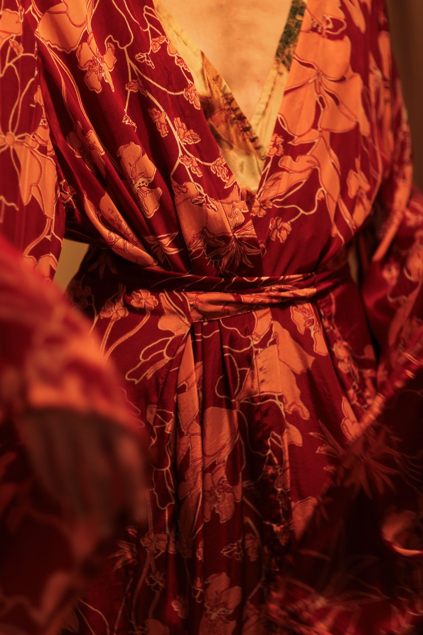 PINA SILK KIMONO RED FLOWER - BANGKOK TAILOR CLOTHING STORE - HANDMADE CLOTHING