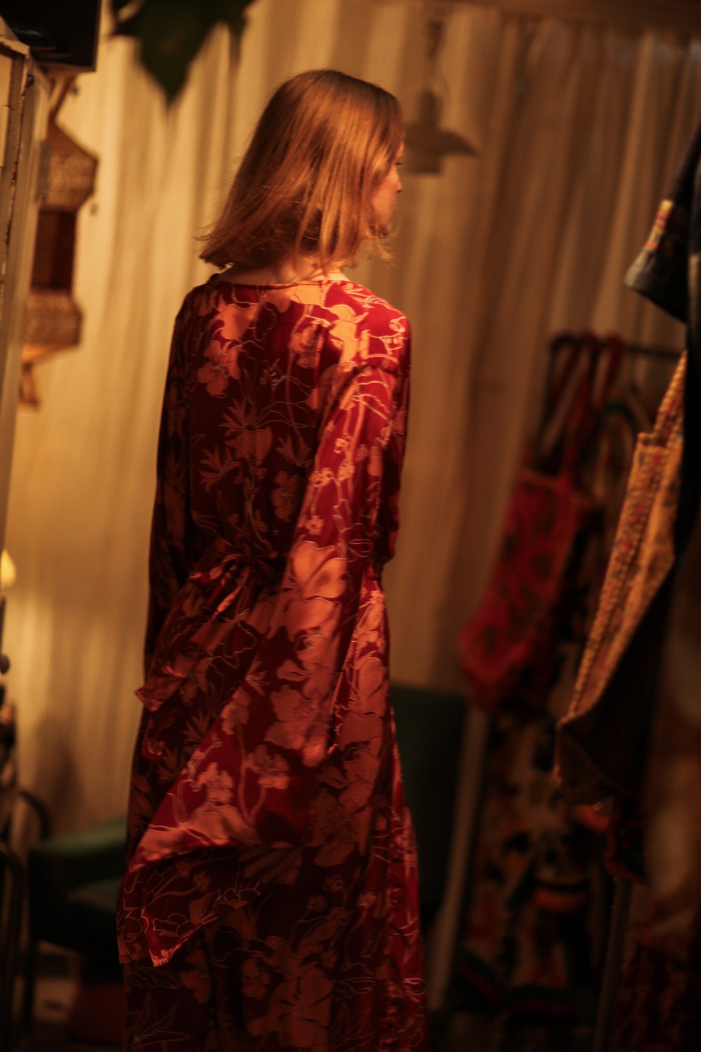 PINA SILK KIMONO RED FLOWER - BANGKOK TAILOR CLOTHING STORE - HANDMADE CLOTHING