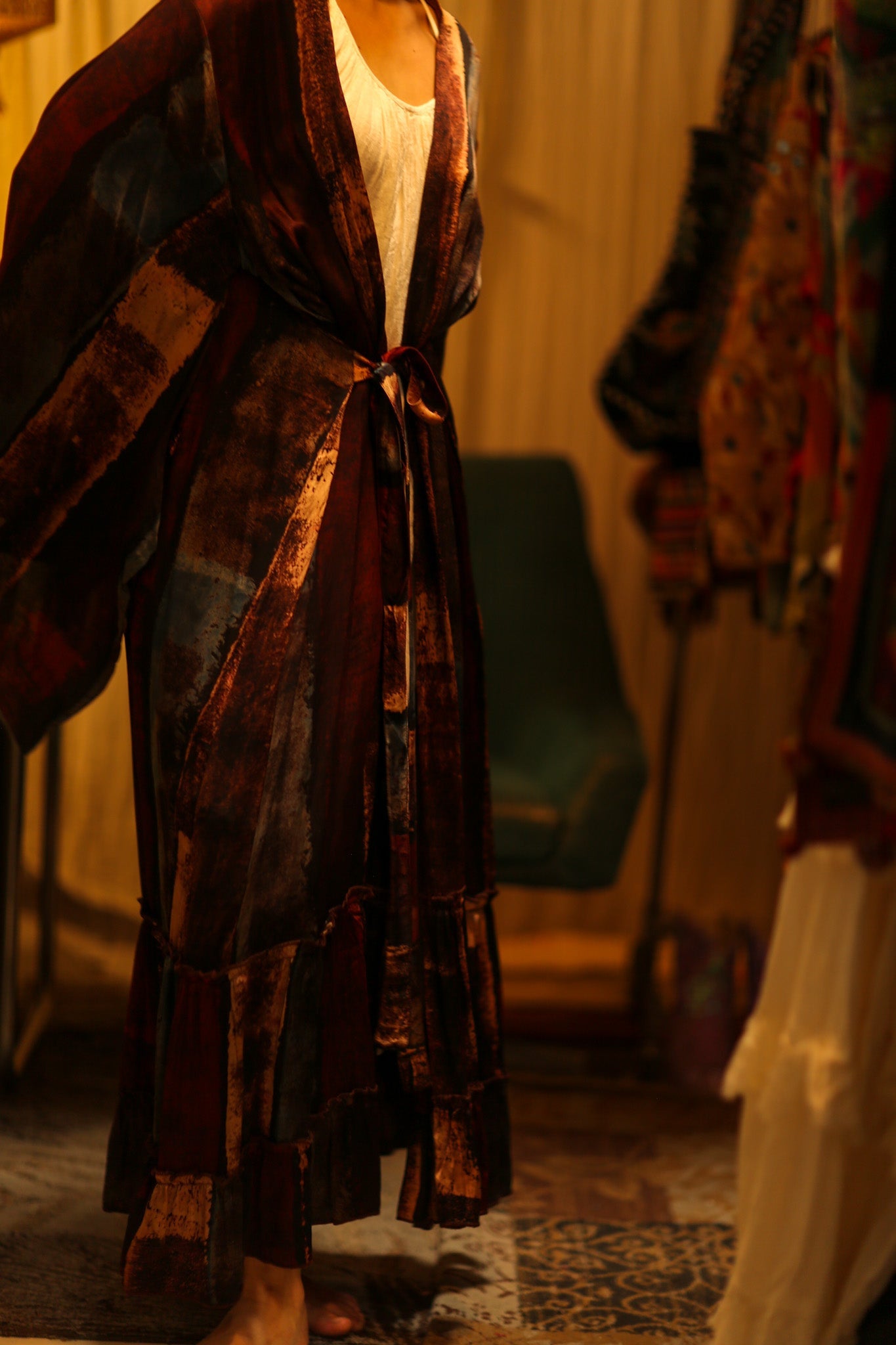 PINA SILK KIMONO RED STRIPE - BANGKOK TAILOR CLOTHING STORE - HANDMADE CLOTHING