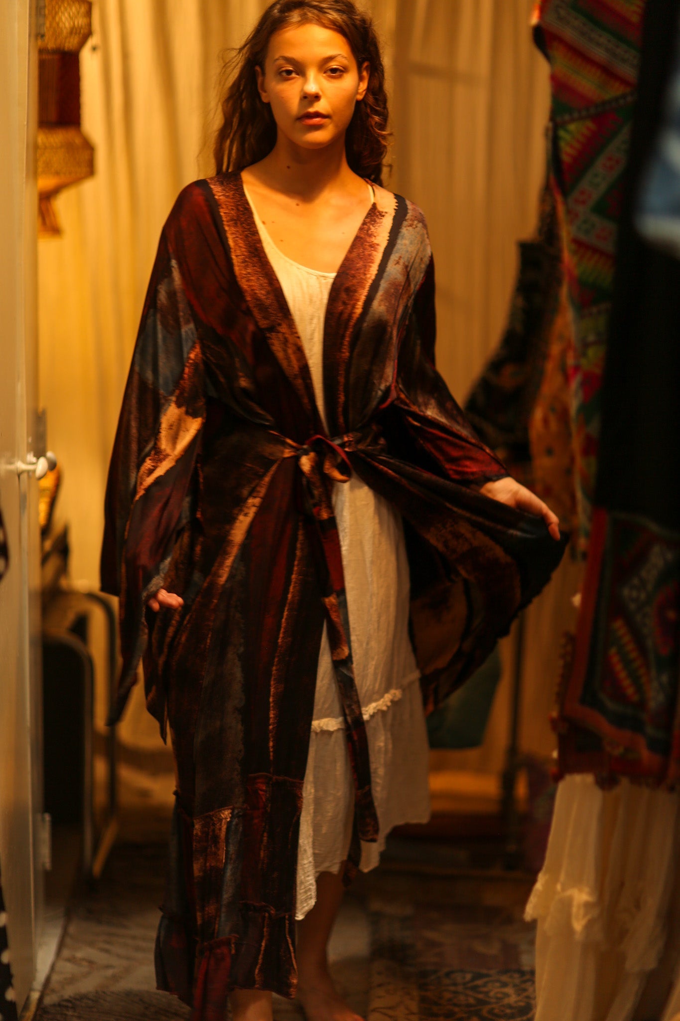 PINA SILK KIMONO RED STRIPE - BANGKOK TAILOR CLOTHING STORE - HANDMADE CLOTHING