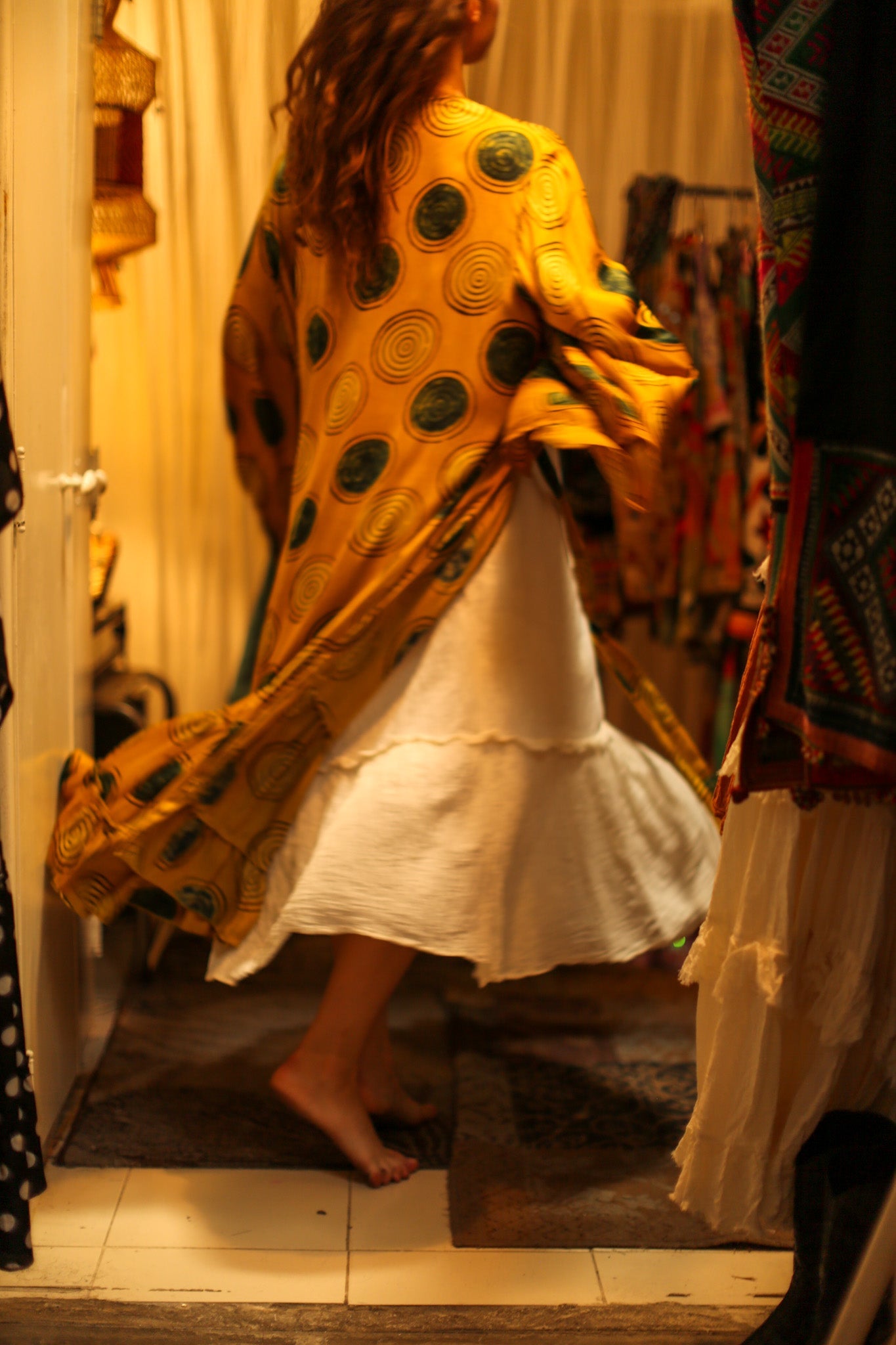 PINA SILK KIMONO YELLOW CIRCLE - BANGKOK TAILOR CLOTHING STORE - HANDMADE CLOTHING