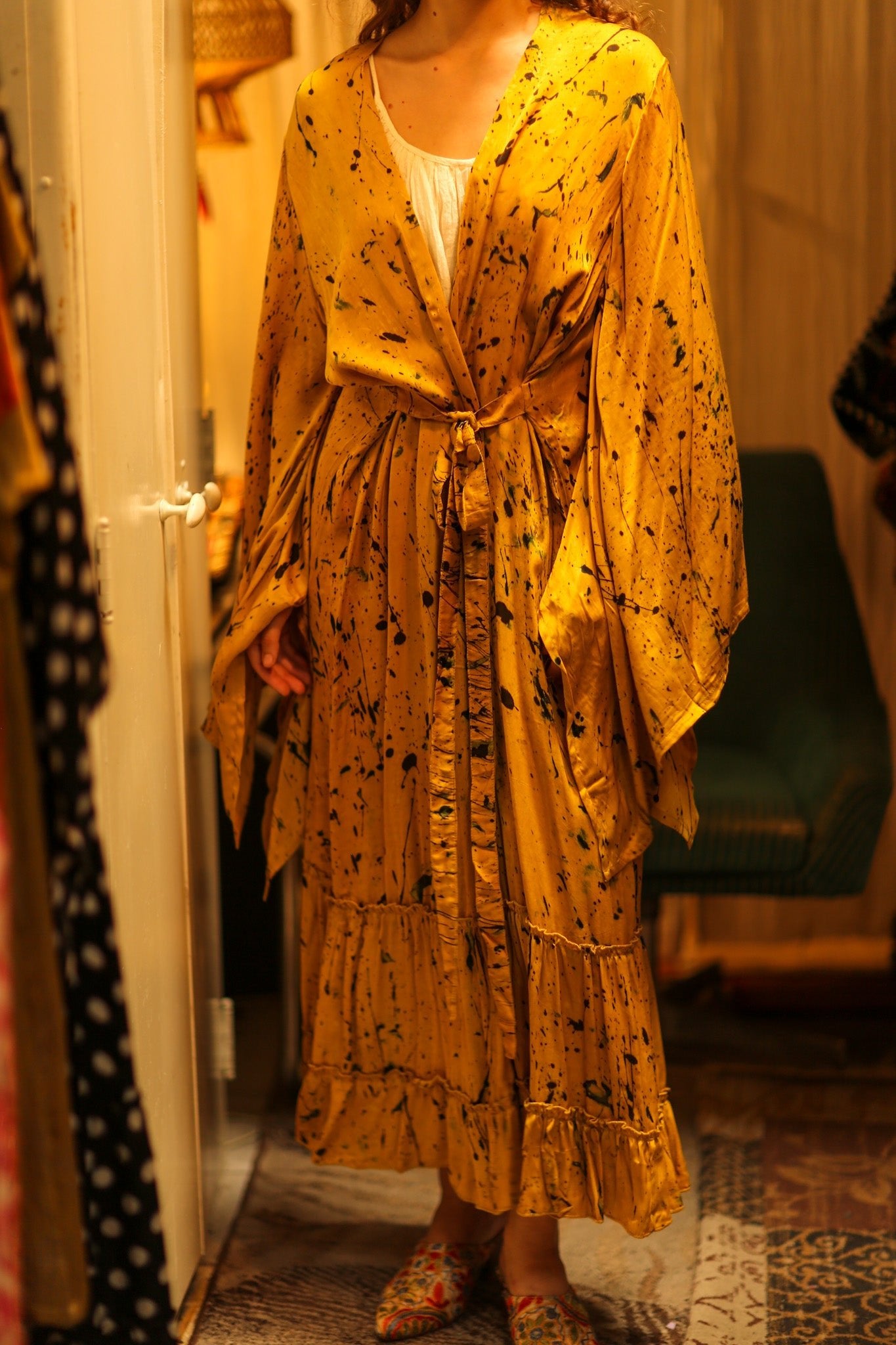 PINA SILK KIMONO YELLOW POLLOCK - BANGKOK TAILOR CLOTHING STORE - HANDMADE CLOTHING