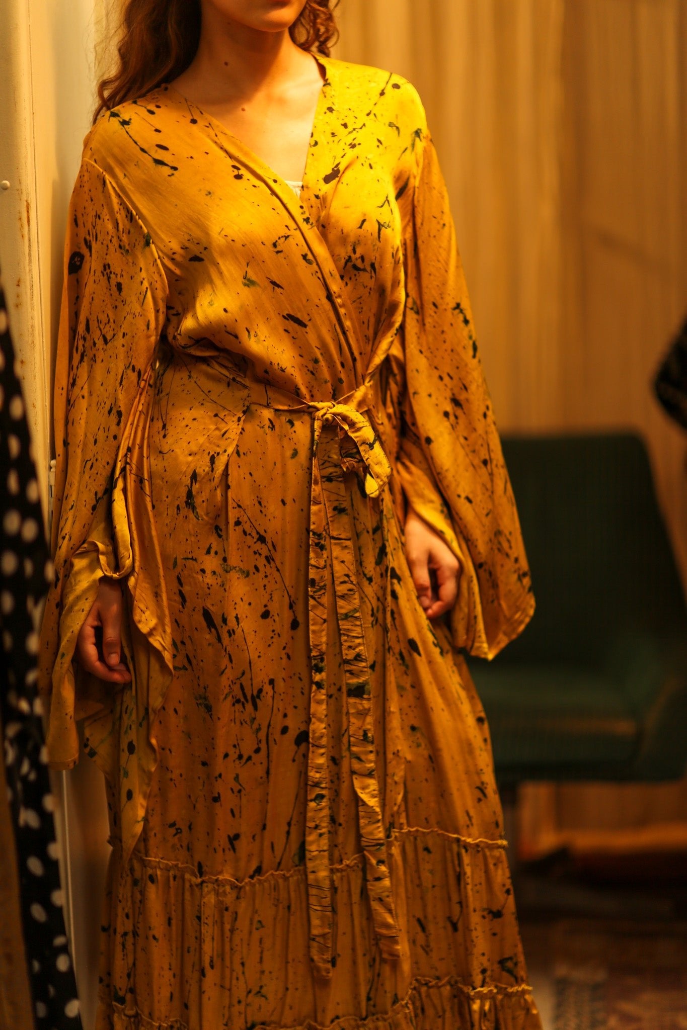 PINA SILK KIMONO YELLOW POLLOCK - BANGKOK TAILOR CLOTHING STORE - HANDMADE CLOTHING