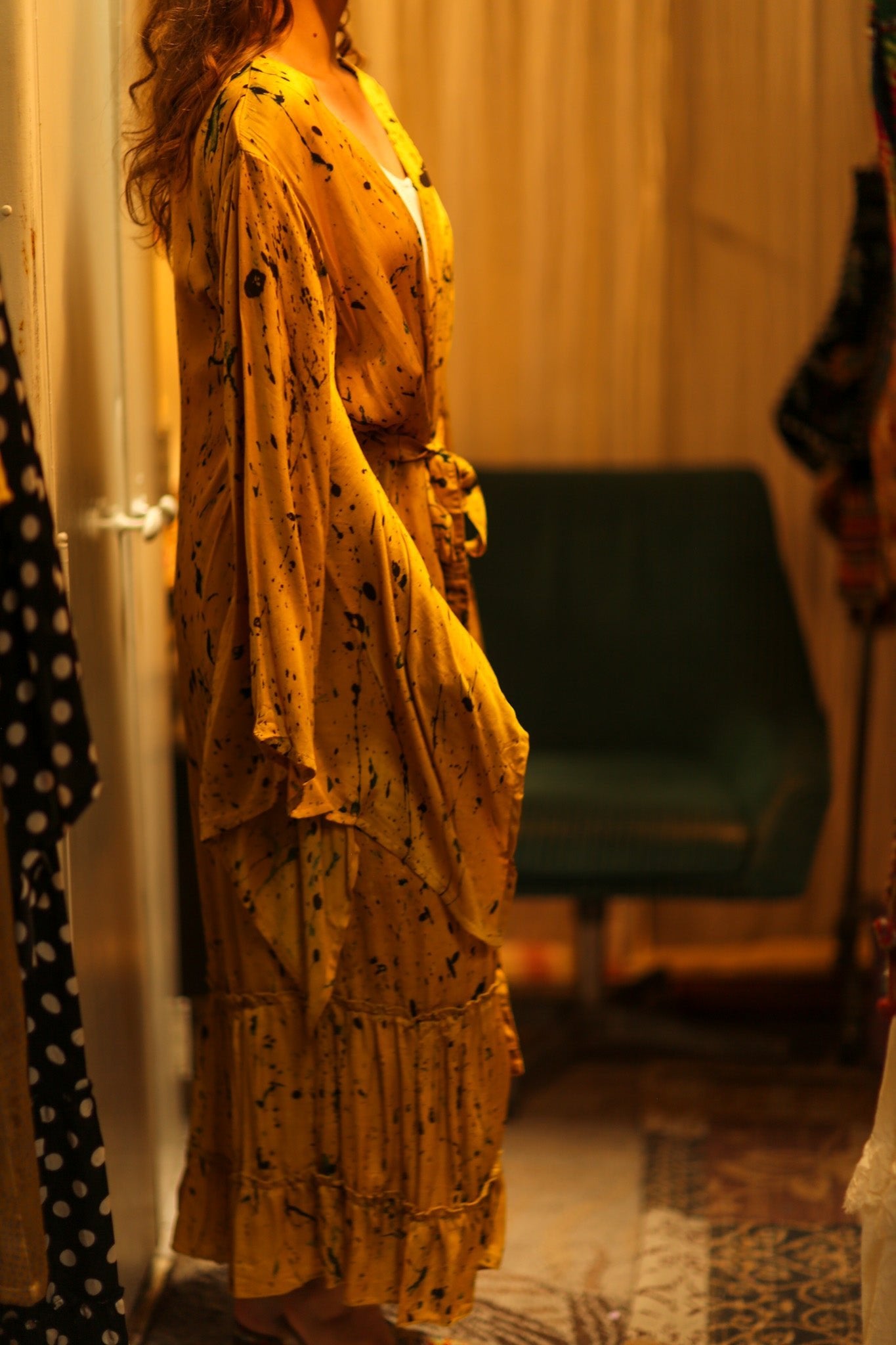 PINA SILK KIMONO YELLOW POLLOCK - BANGKOK TAILOR CLOTHING STORE - HANDMADE CLOTHING