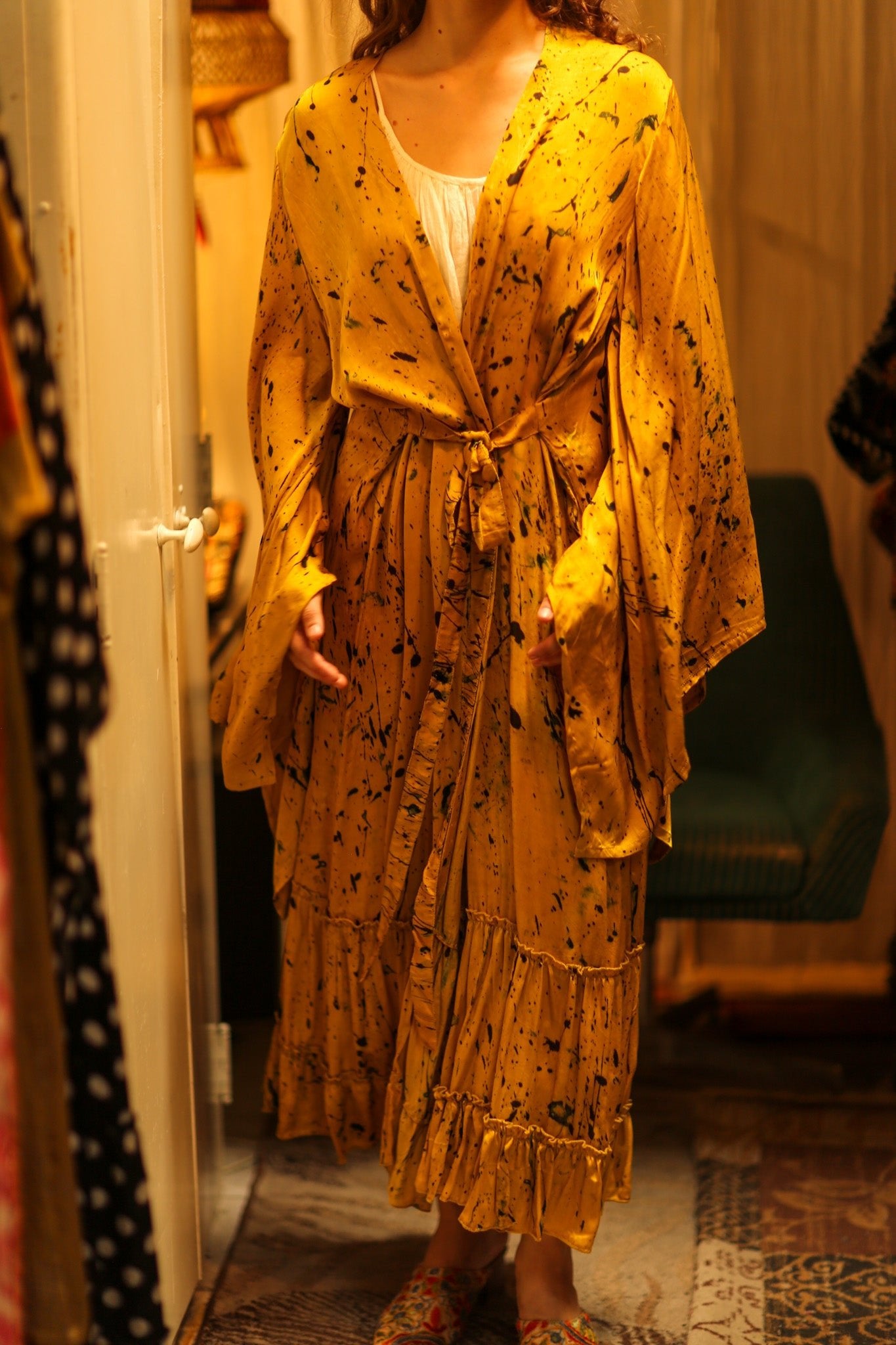 PINA SILK KIMONO YELLOW POLLOCK - BANGKOK TAILOR CLOTHING STORE - HANDMADE CLOTHING