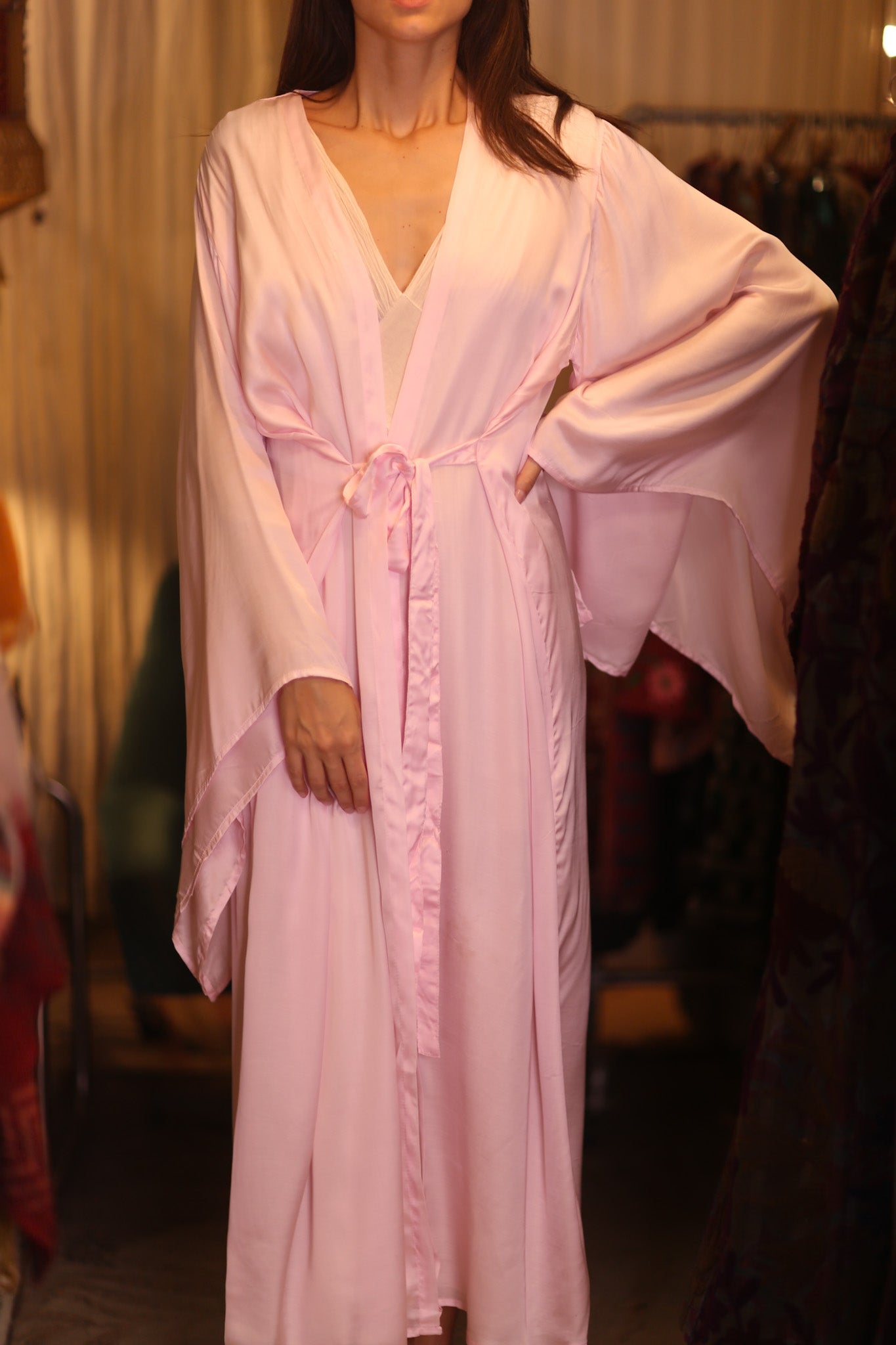 PINA SILK WING KIMONO SOLID PALE PINK - BANGKOK TAILOR CLOTHING STORE - HANDMADE CLOTHING
