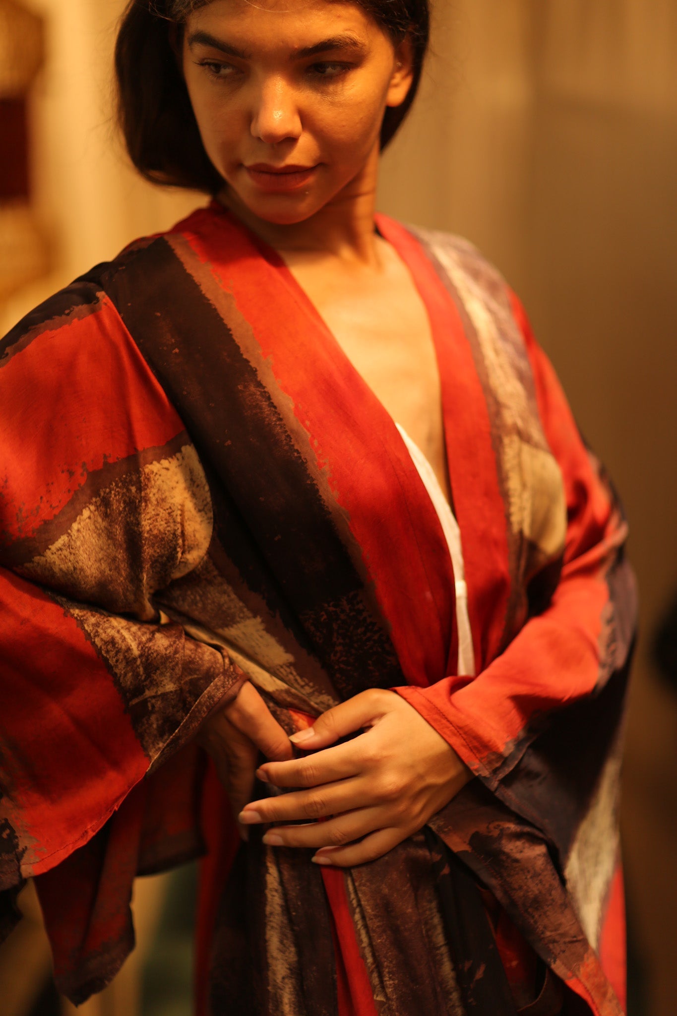PINA XXL SILK KIMONO POPPY RED - BANGKOK TAILOR CLOTHING STORE - HANDMADE CLOTHING