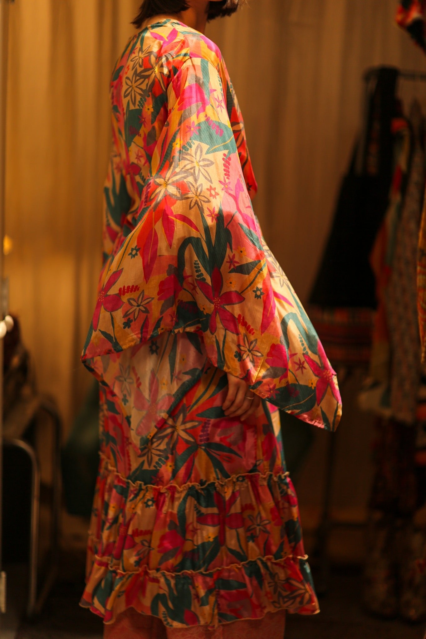 PINK JUNGLE SILK KIMONO PINA - BANGKOK TAILOR CLOTHING STORE - HANDMADE CLOTHING