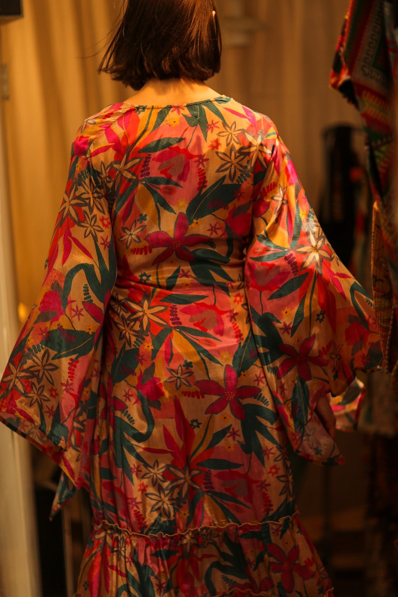 PINK JUNGLE SILK KIMONO PINA - BANGKOK TAILOR CLOTHING STORE - HANDMADE CLOTHING