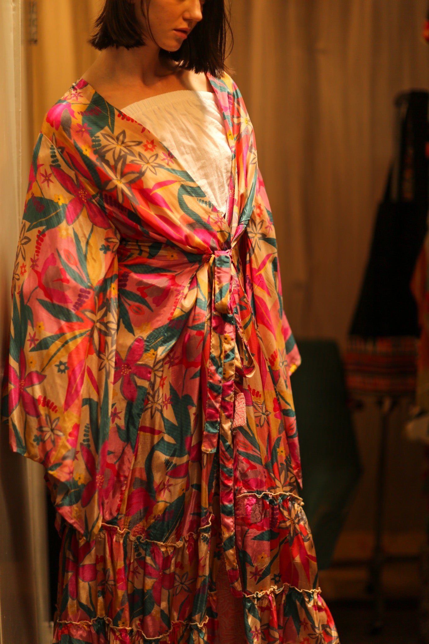 PINK JUNGLE SILK KIMONO PINA - BANGKOK TAILOR CLOTHING STORE - HANDMADE CLOTHING
