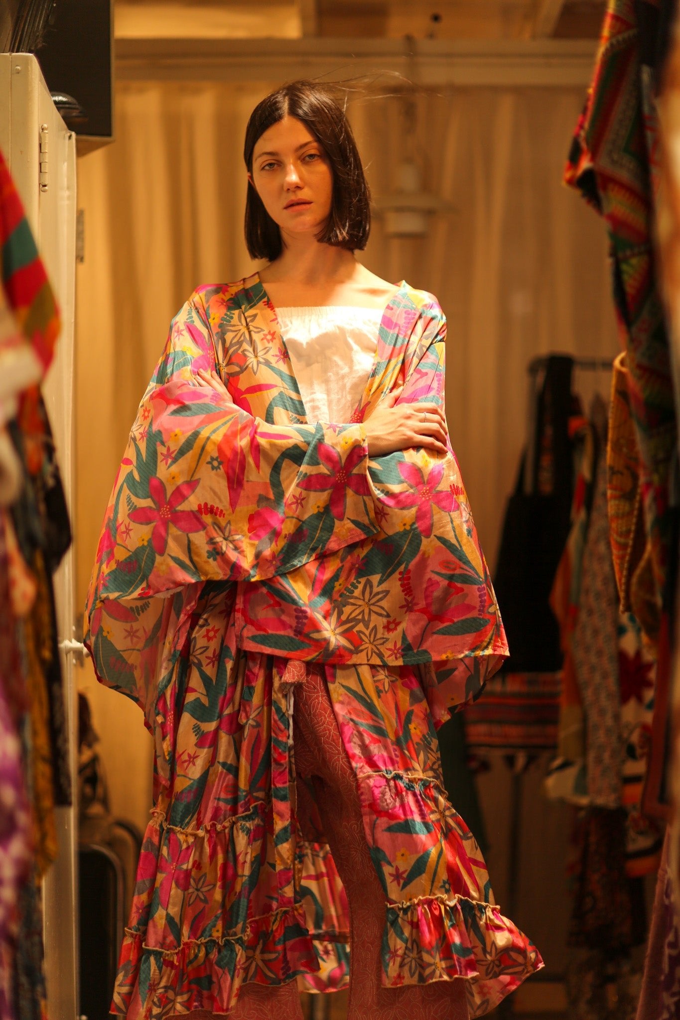 PINK JUNGLE SILK KIMONO PINA - BANGKOK TAILOR CLOTHING STORE - HANDMADE CLOTHING