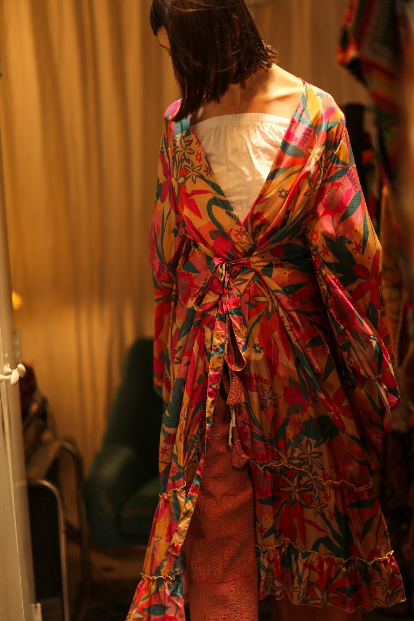 PINK JUNGLE SILK KIMONO PINA - BANGKOK TAILOR CLOTHING STORE - HANDMADE CLOTHING