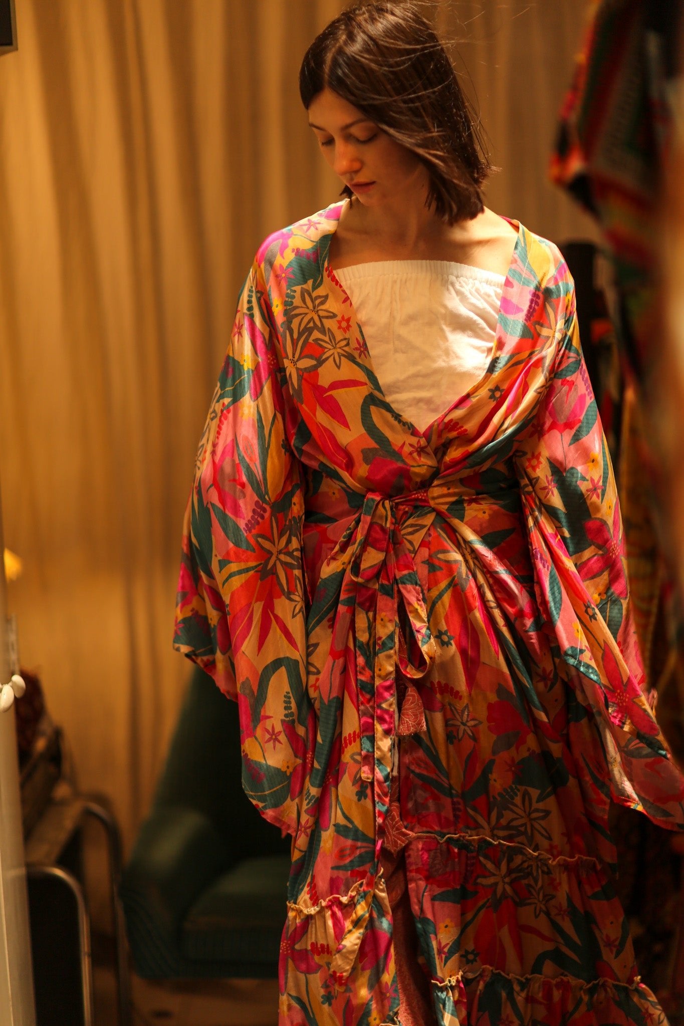 PINK JUNGLE SILK KIMONO PINA - BANGKOK TAILOR CLOTHING STORE - HANDMADE CLOTHING
