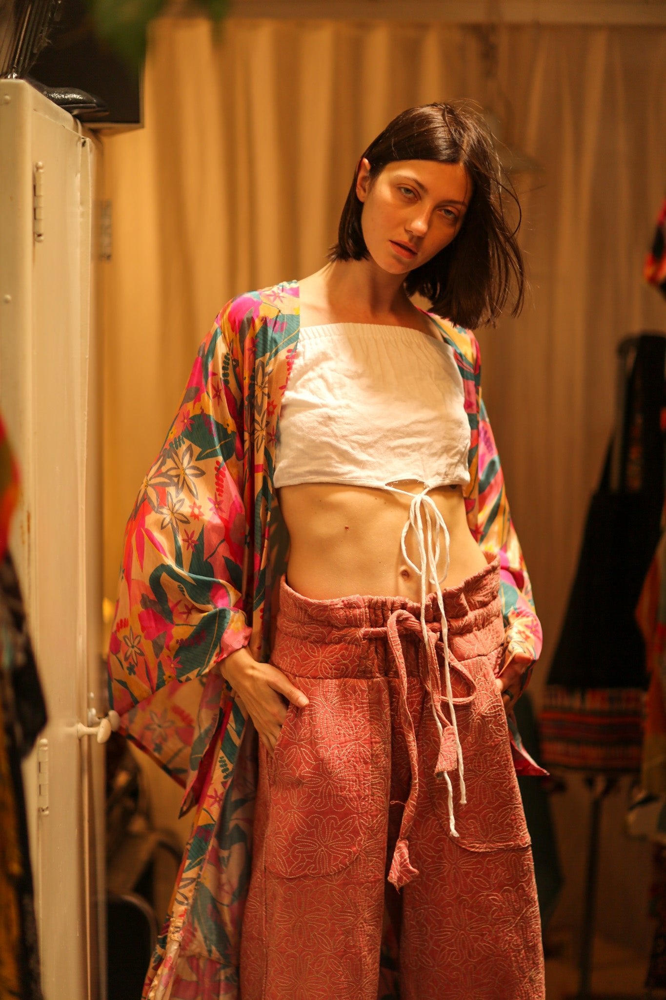PINK JUNGLE SILK KIMONO PINA - BANGKOK TAILOR CLOTHING STORE - HANDMADE CLOTHING