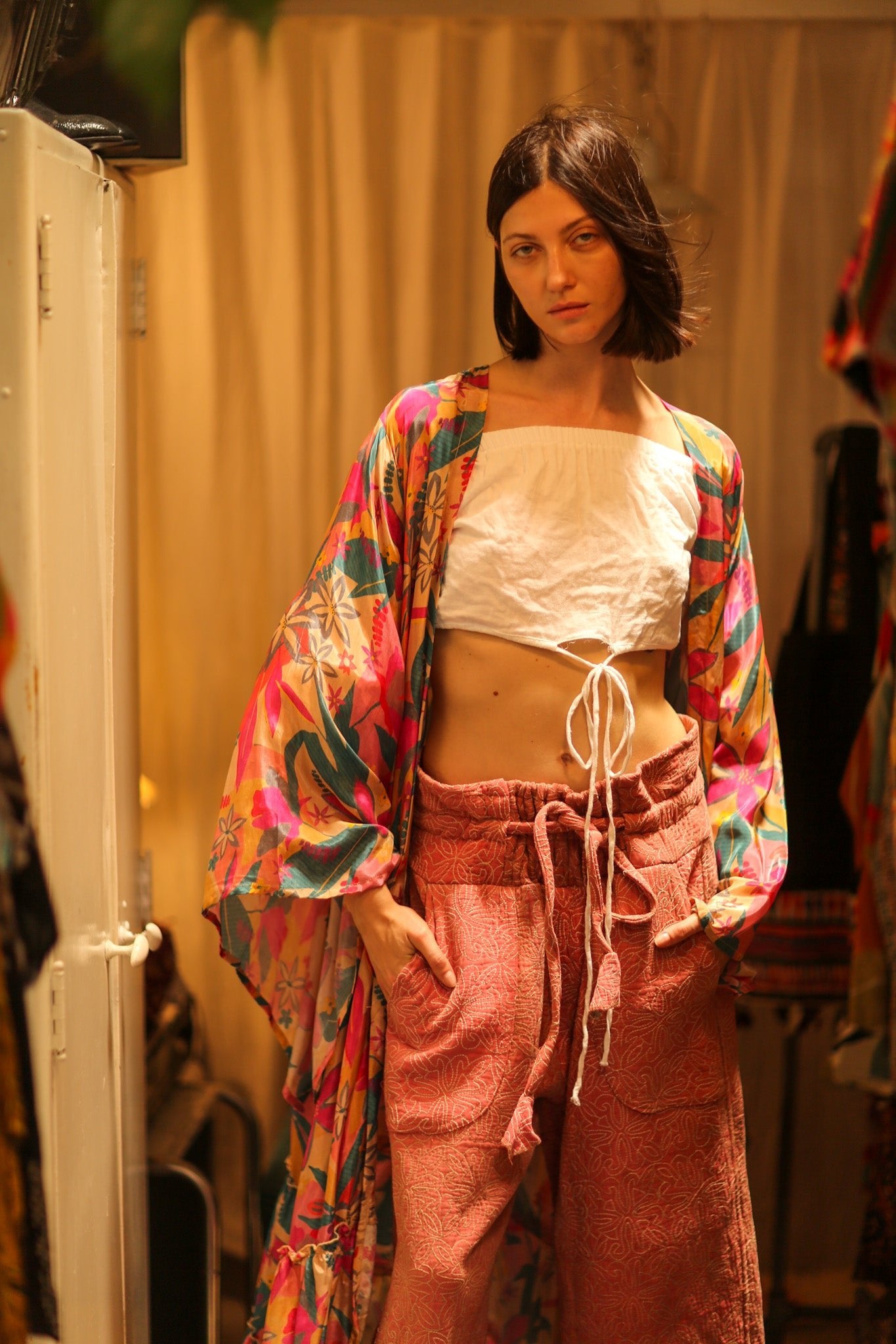 PINK JUNGLE SILK KIMONO PINA - BANGKOK TAILOR CLOTHING STORE - HANDMADE CLOTHING