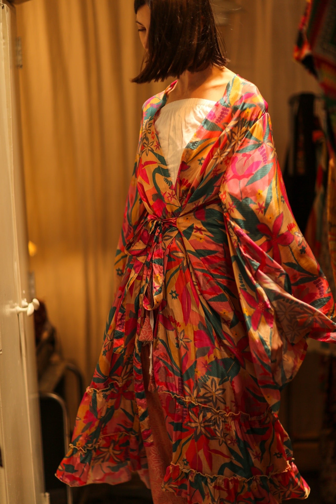 PINK JUNGLE SILK KIMONO PINA - BANGKOK TAILOR CLOTHING STORE - HANDMADE CLOTHING