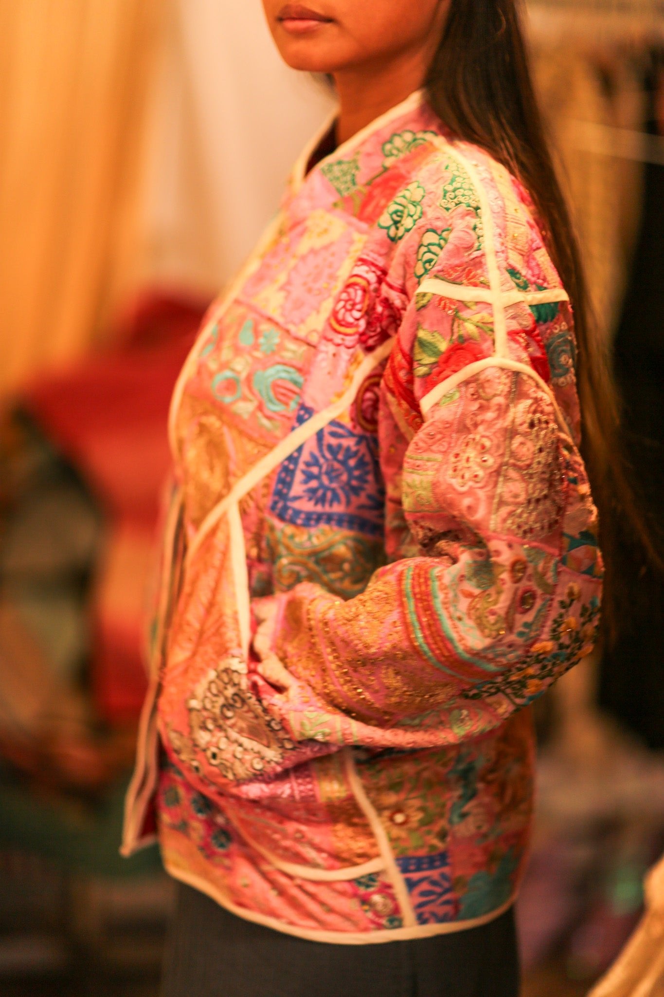 PINK PATCHWORK JACKET FRINA - BANGKOK TAILOR CLOTHING STORE - HANDMADE CLOTHING