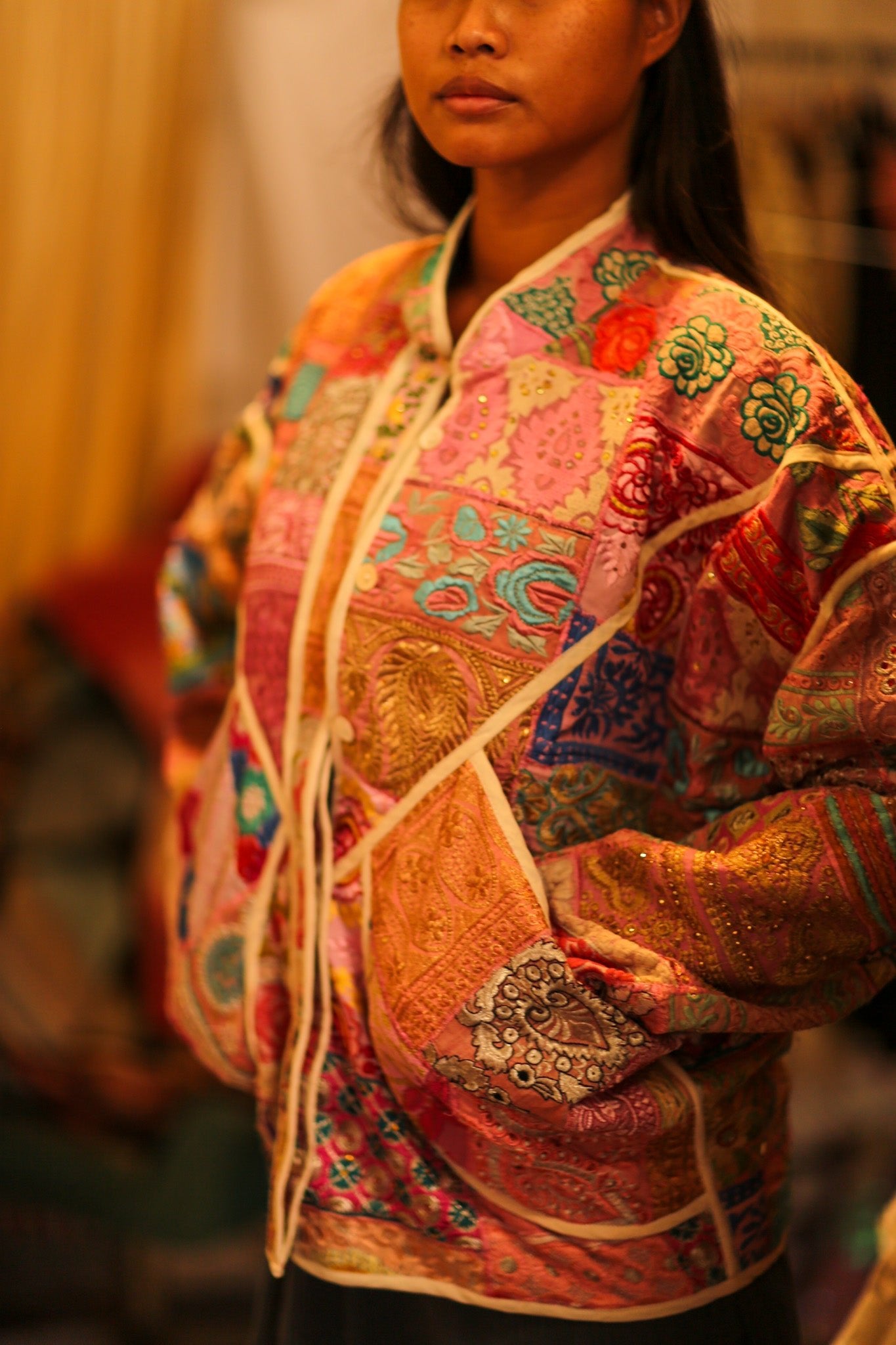 PINK PATCHWORK JACKET FRINA - BANGKOK TAILOR CLOTHING STORE - HANDMADE CLOTHING
