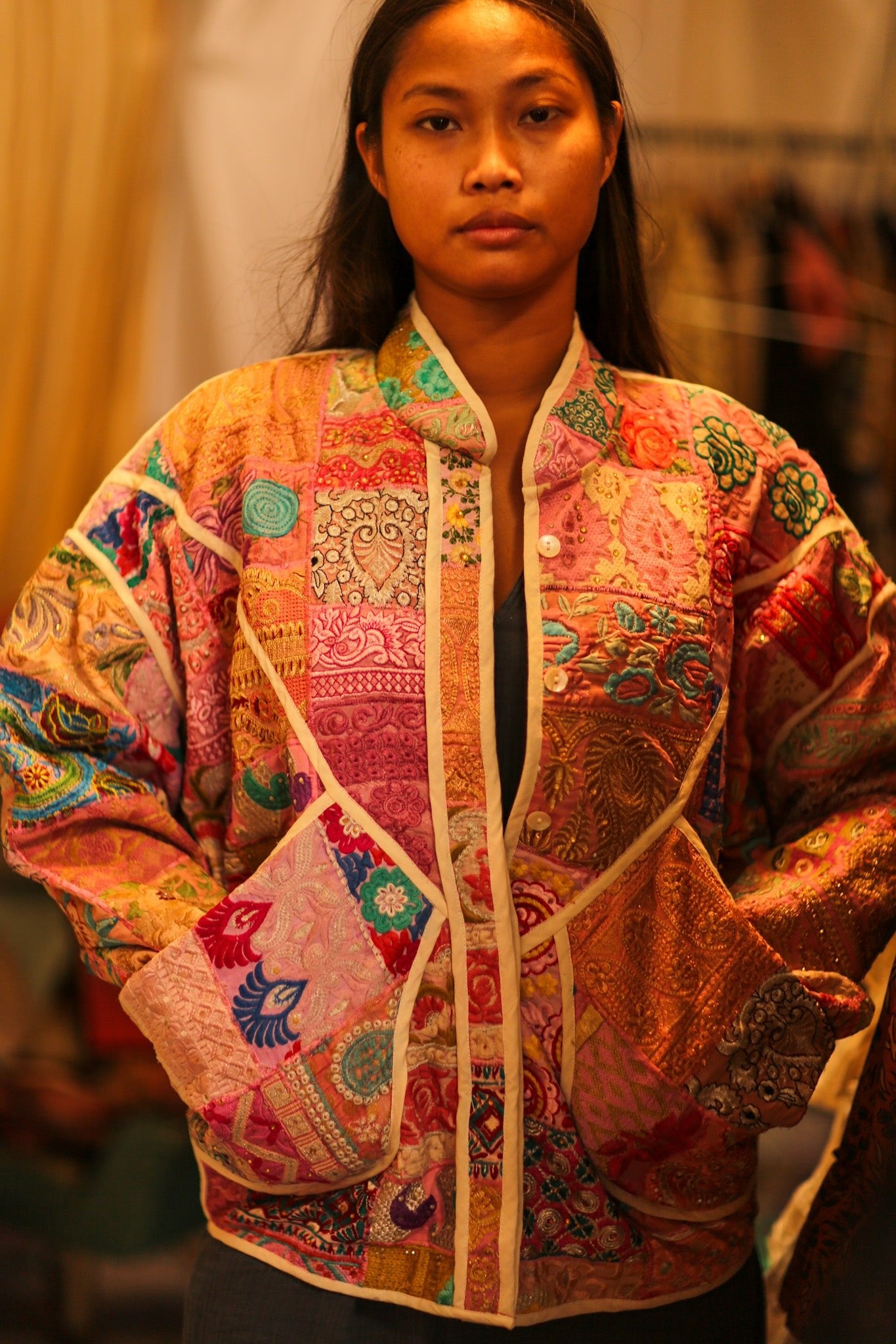 PINK PATCHWORK JACKET FRINA - BANGKOK TAILOR CLOTHING STORE - HANDMADE CLOTHING