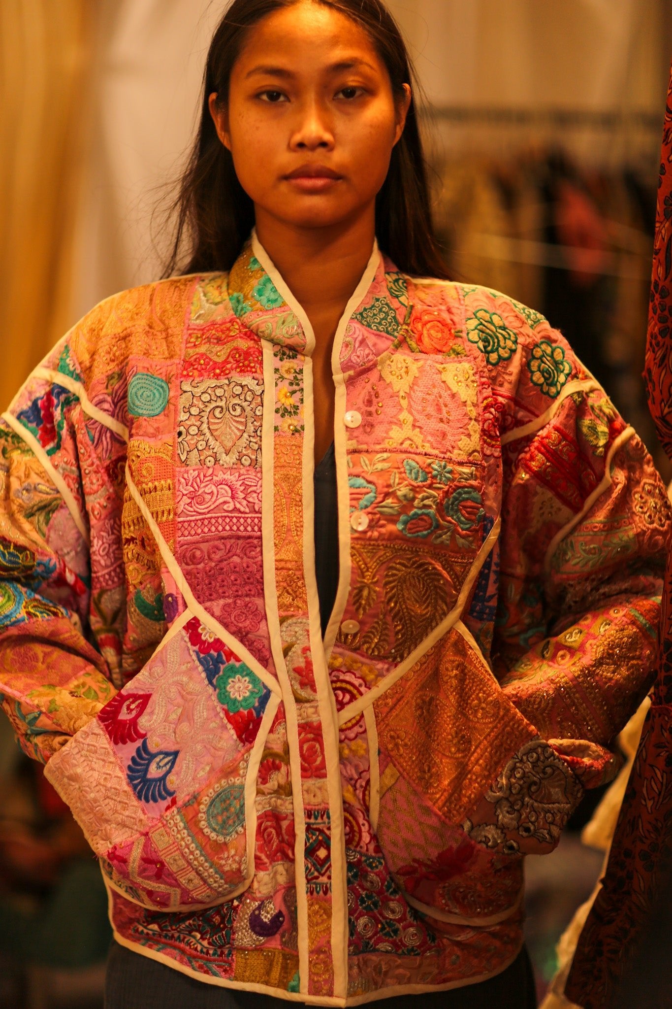 PINK PATCHWORK JACKET FRINA - BANGKOK TAILOR CLOTHING STORE - HANDMADE CLOTHING