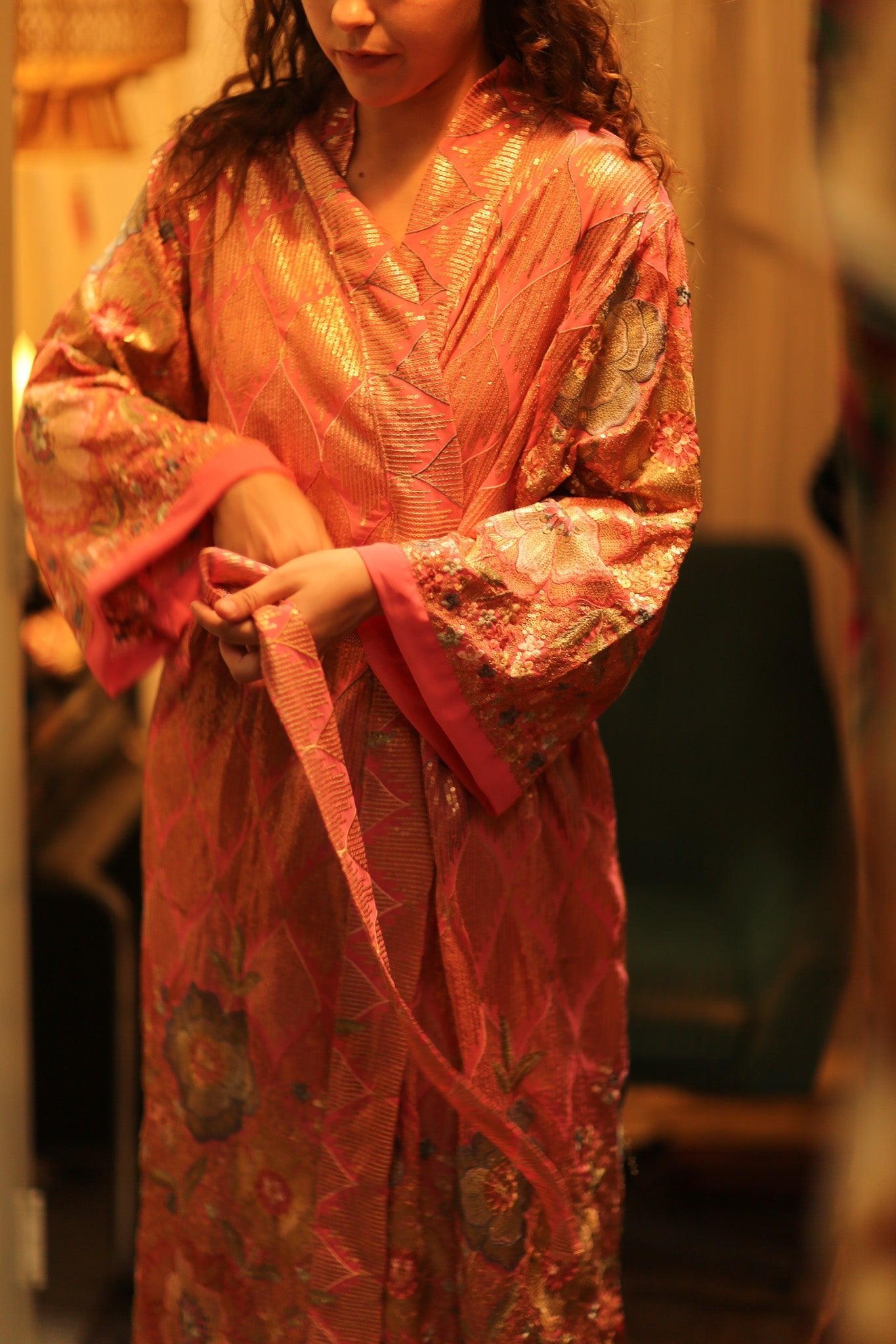 PINK SEQUIN KIMONO ARABELLA - BANGKOK TAILOR CLOTHING STORE - HANDMADE CLOTHING