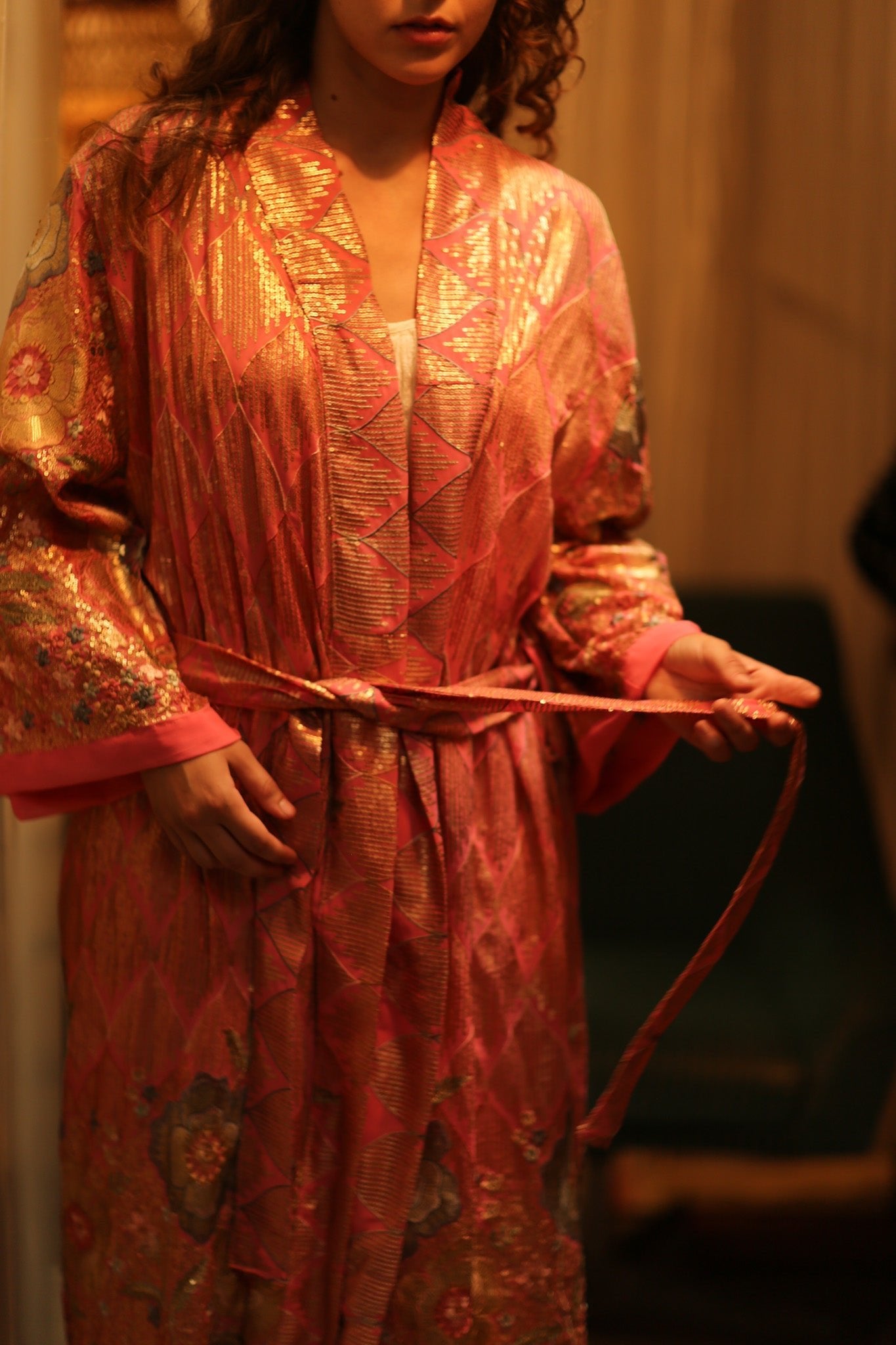 PINK SEQUIN KIMONO ARABELLA - BANGKOK TAILOR CLOTHING STORE - HANDMADE CLOTHING