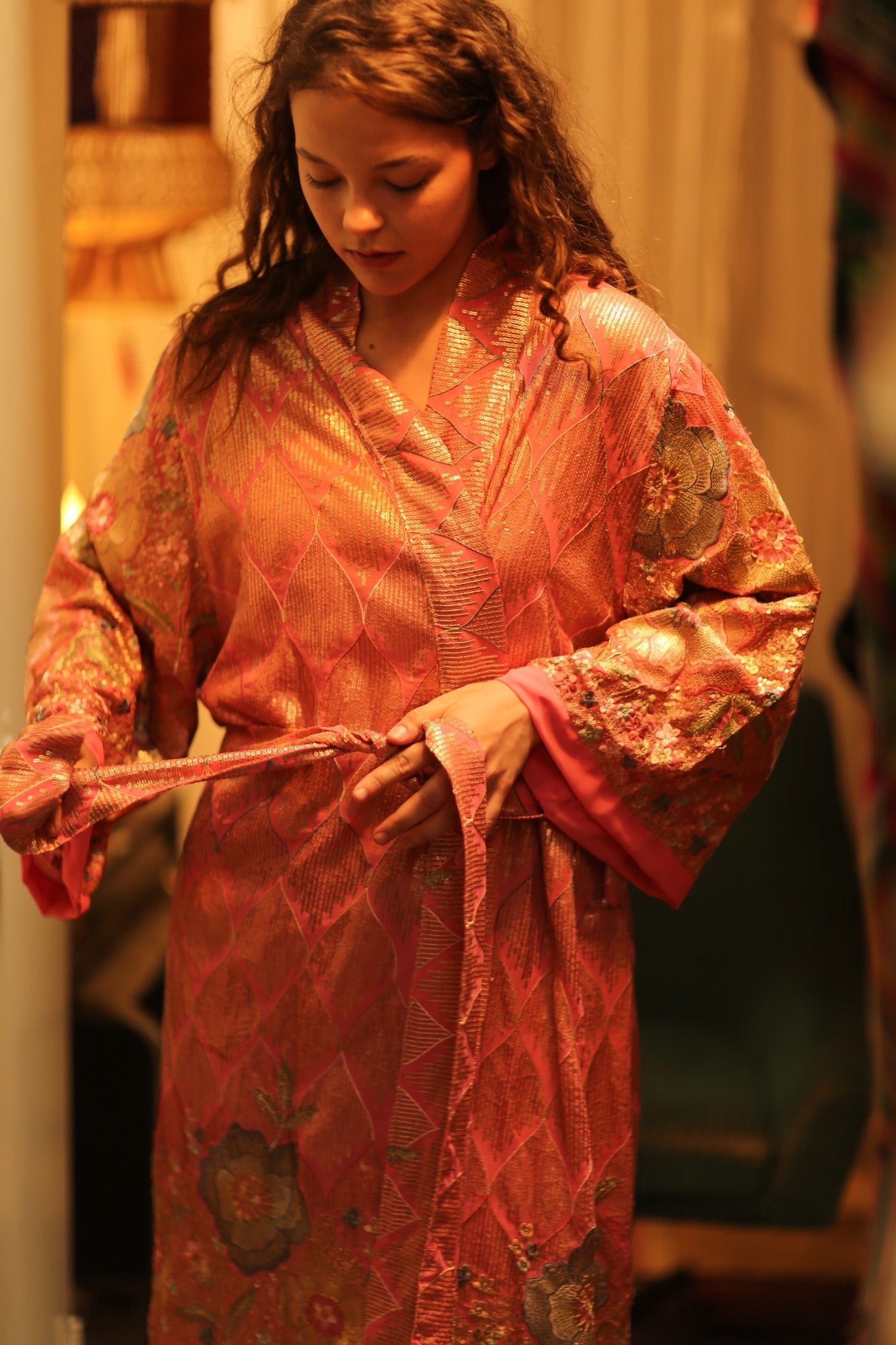 PINK SEQUIN KIMONO ARABELLA - BANGKOK TAILOR CLOTHING STORE - HANDMADE CLOTHING