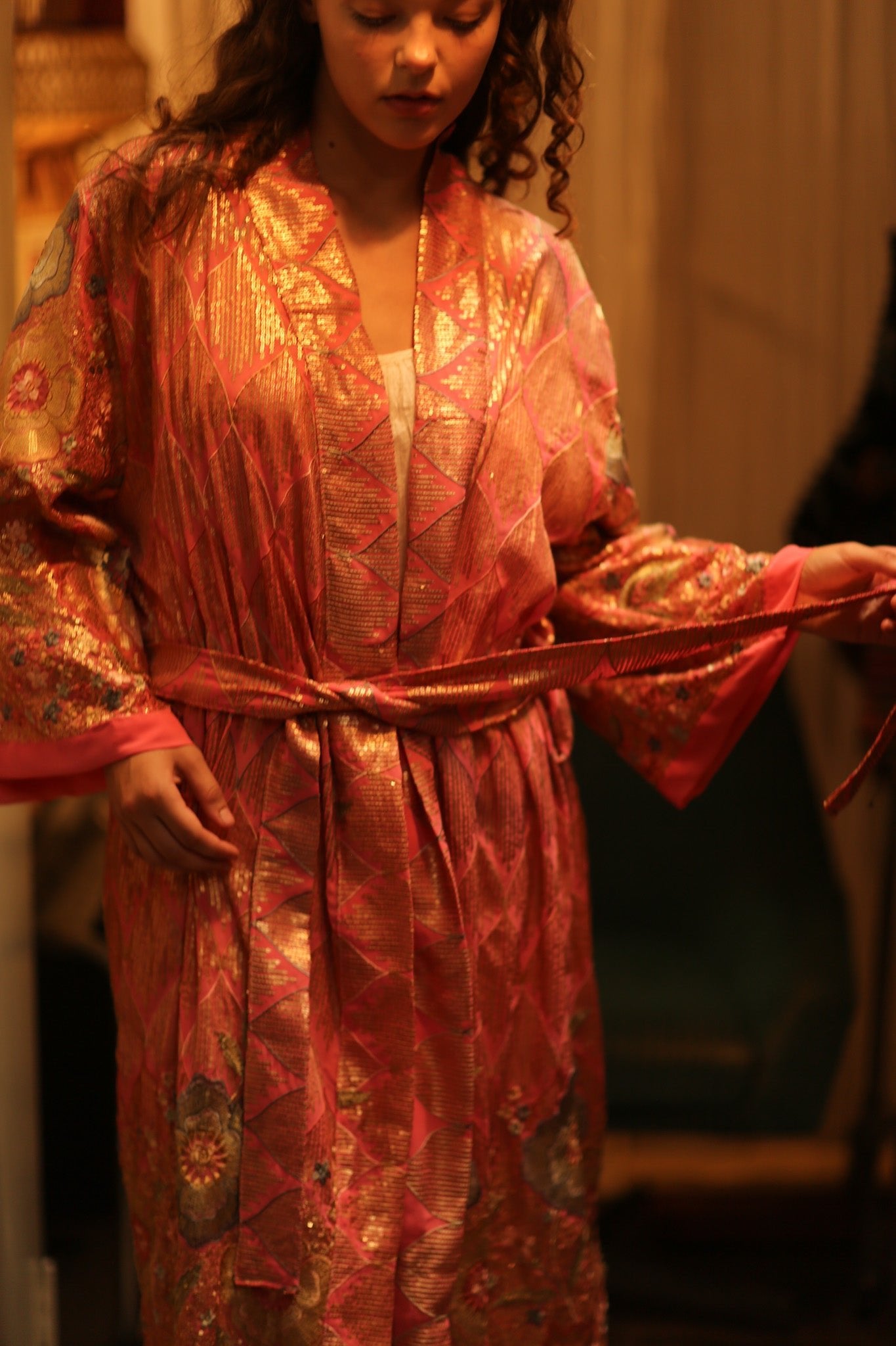 PINK SEQUIN KIMONO ARABELLA - BANGKOK TAILOR CLOTHING STORE - HANDMADE CLOTHING