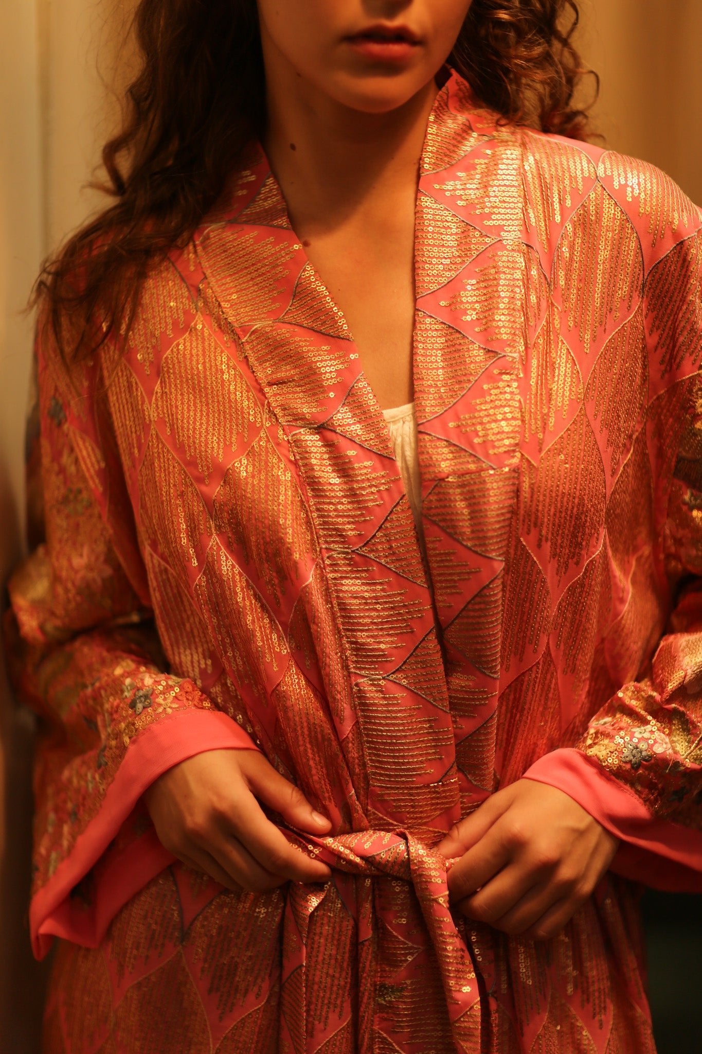 PINK SEQUIN KIMONO ARABELLA - BANGKOK TAILOR CLOTHING STORE - HANDMADE CLOTHING