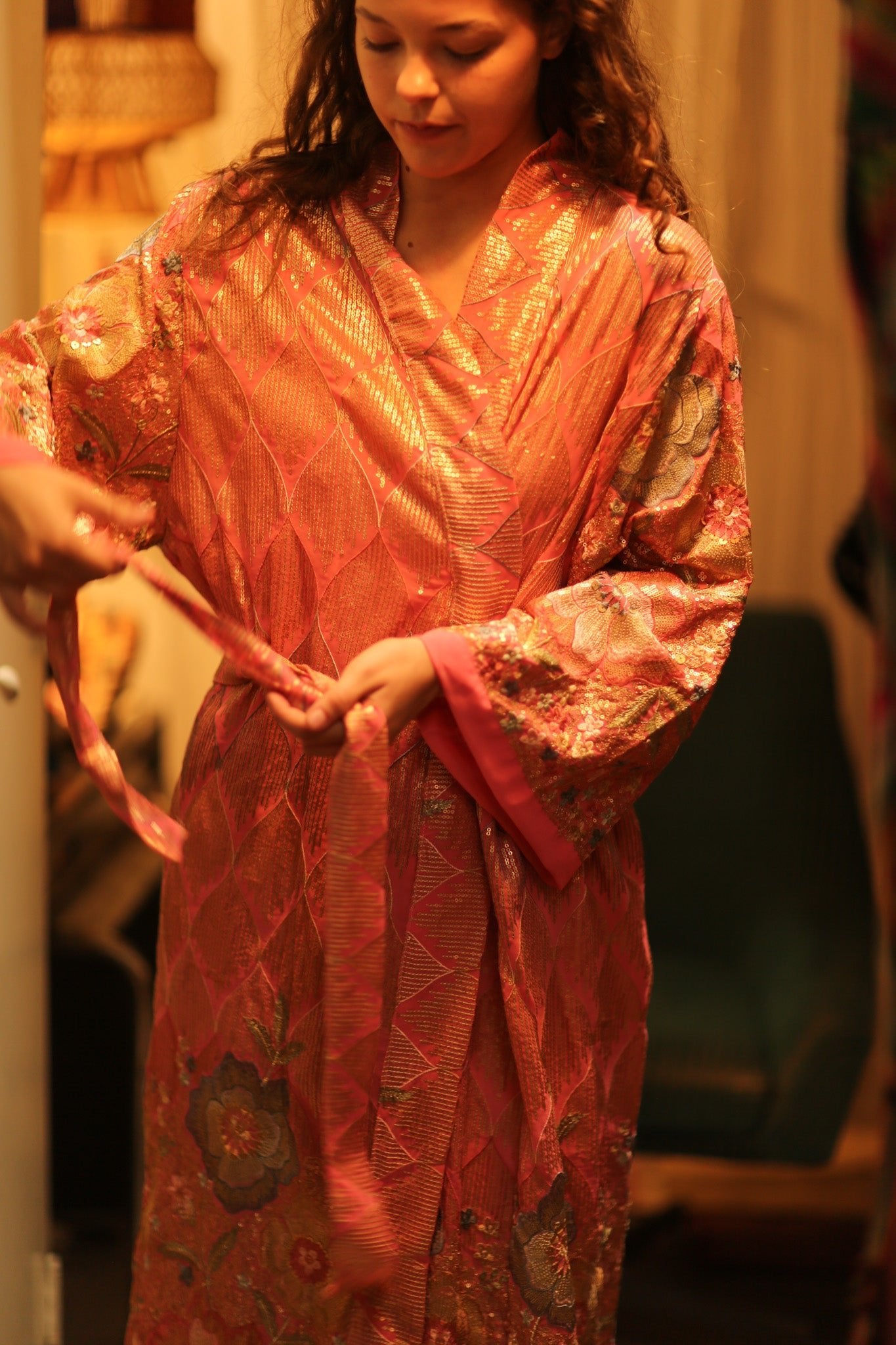 PINK SEQUIN KIMONO ARABELLA - BANGKOK TAILOR CLOTHING STORE - HANDMADE CLOTHING