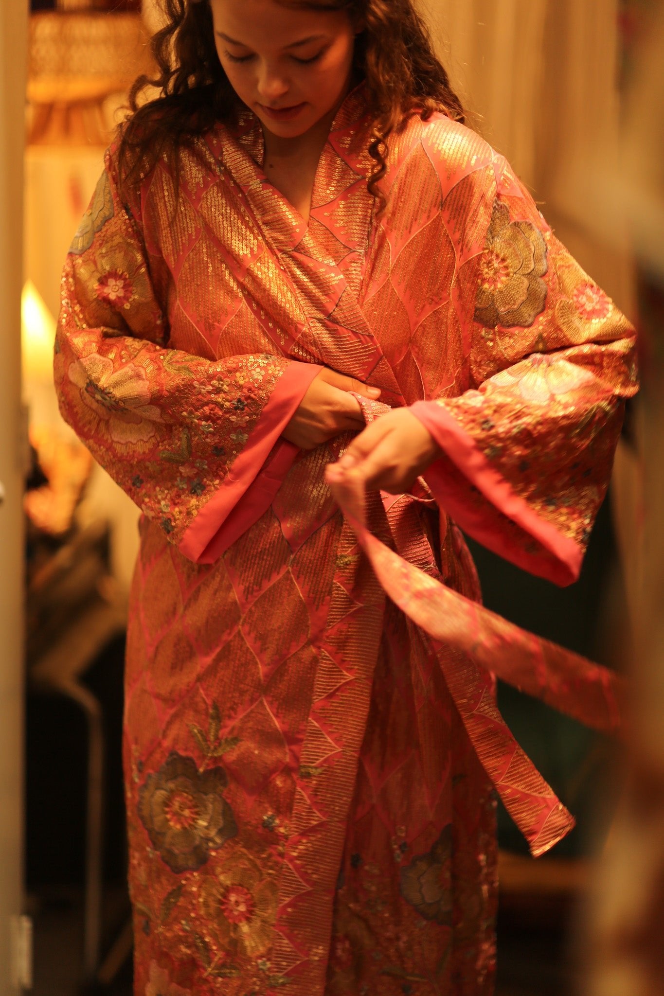 PINK SEQUIN KIMONO ARABELLA - BANGKOK TAILOR CLOTHING STORE - HANDMADE CLOTHING