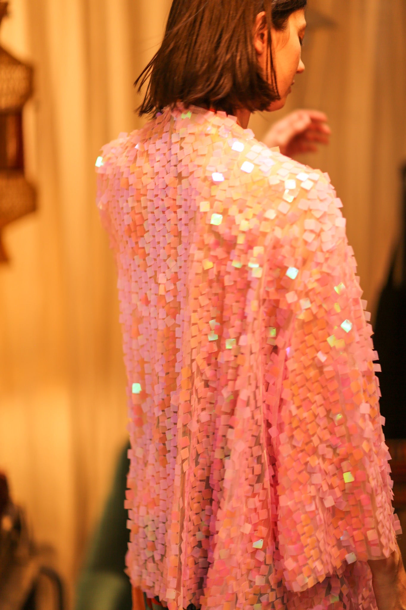 PINK SHORT SEQUIN GLITTER KIMONO JANINE - BANGKOK TAILOR CLOTHING STORE - HANDMADE CLOTHING