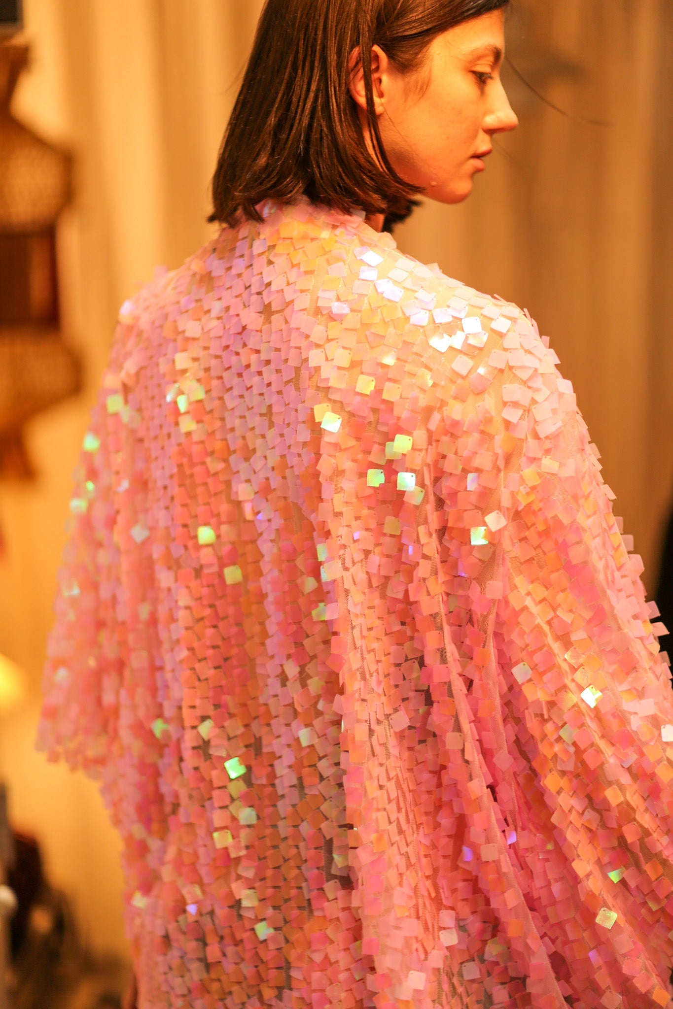 PINK SHORT SEQUIN GLITTER KIMONO JANINE - BANGKOK TAILOR CLOTHING STORE - HANDMADE CLOTHING