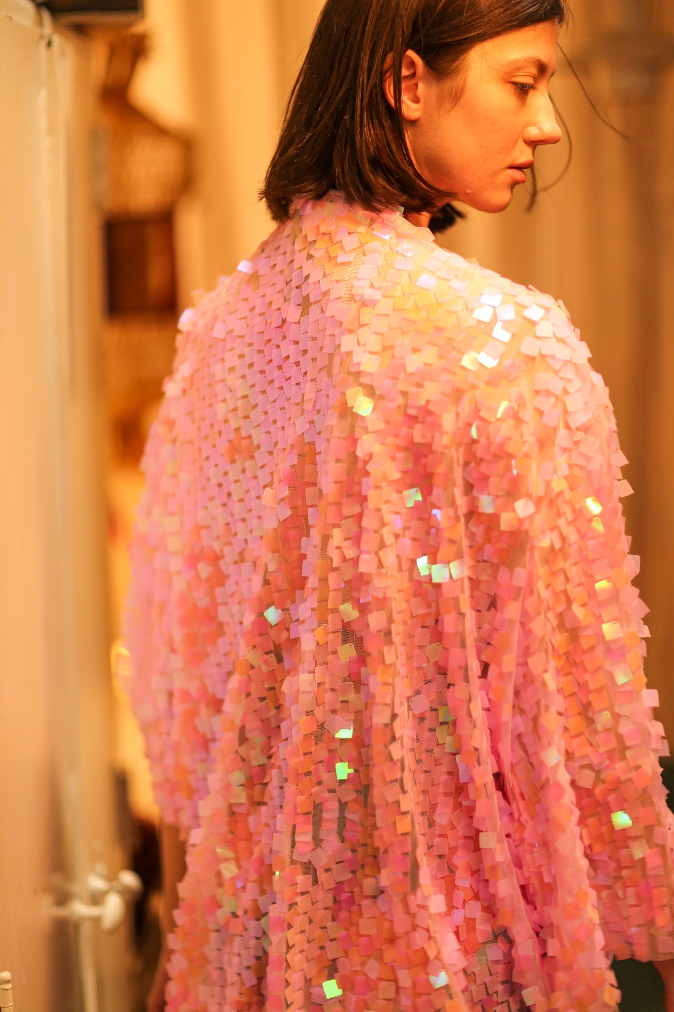 PINK SHORT SEQUIN GLITTER KIMONO JANINE - BANGKOK TAILOR CLOTHING STORE - HANDMADE CLOTHING