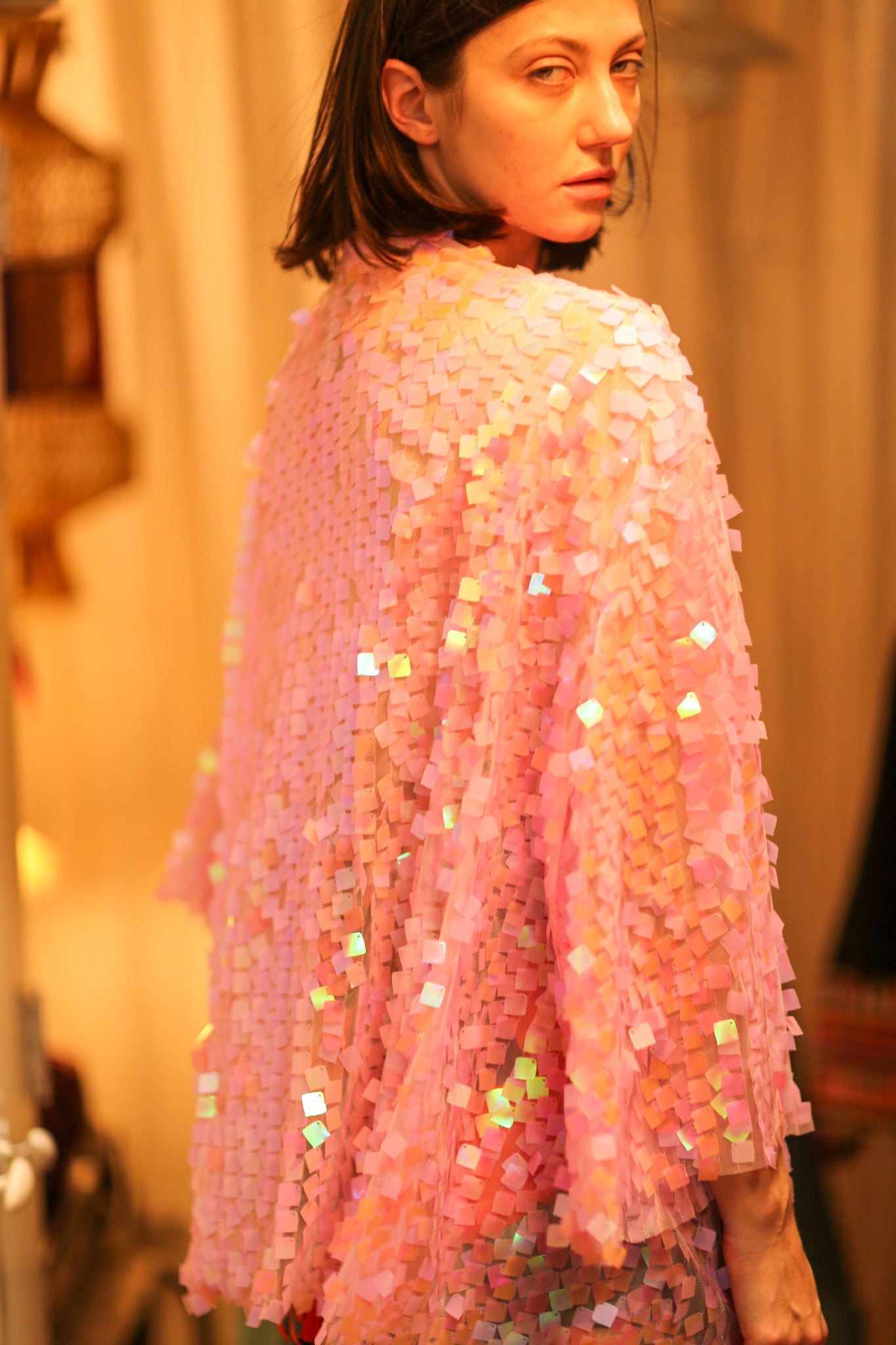 PINK SHORT SEQUIN GLITTER KIMONO JANINE - BANGKOK TAILOR CLOTHING STORE - HANDMADE CLOTHING