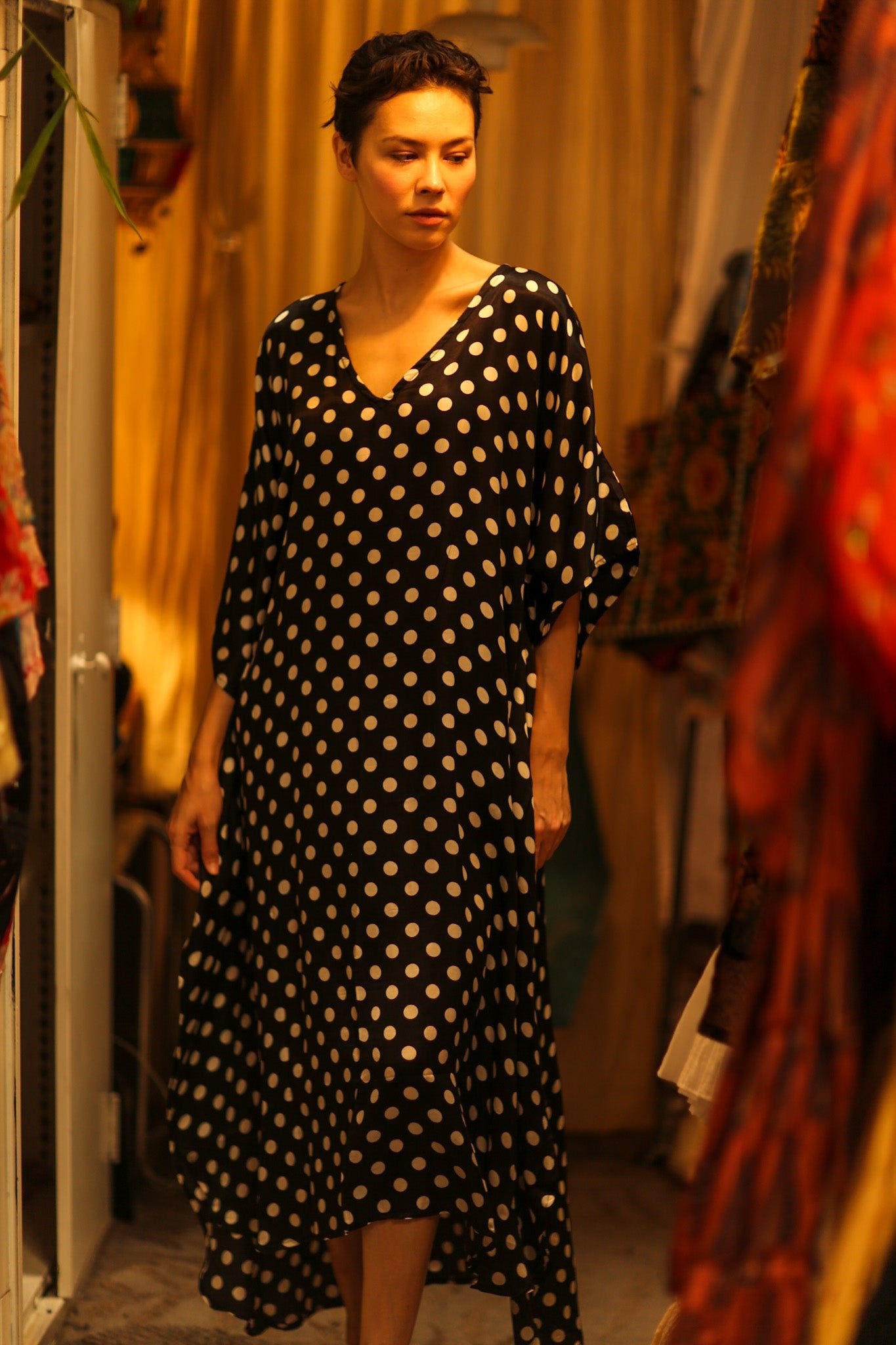 POLKA DOT KAFTAN LUYA - BANGKOK TAILOR CLOTHING STORE - HANDMADE CLOTHING