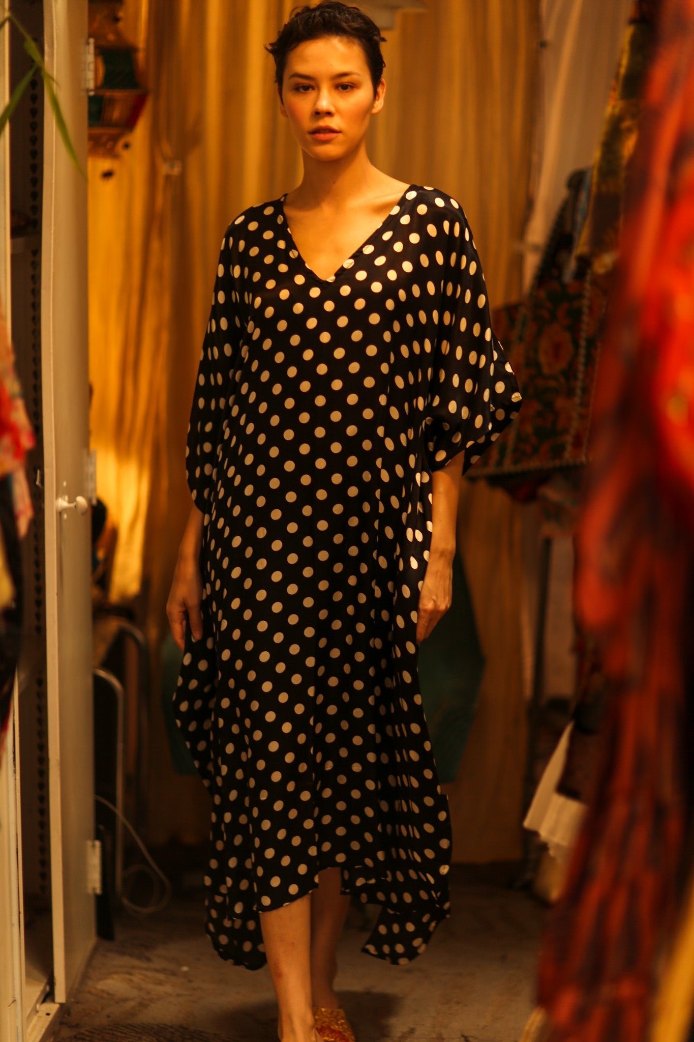 POLKA DOT KAFTAN LUYA - BANGKOK TAILOR CLOTHING STORE - HANDMADE CLOTHING