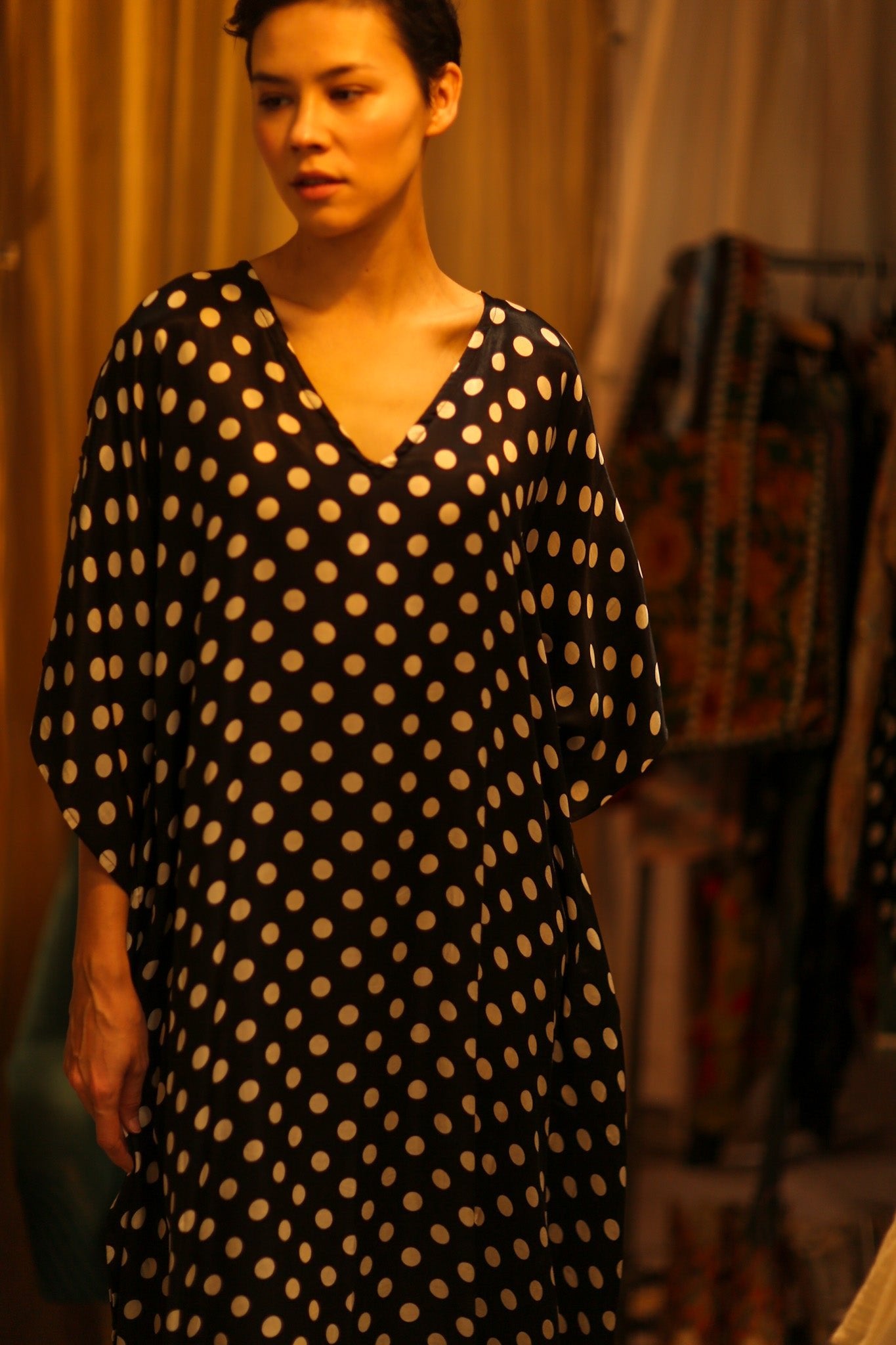 POLKA DOT KAFTAN LUYA - BANGKOK TAILOR CLOTHING STORE - HANDMADE CLOTHING