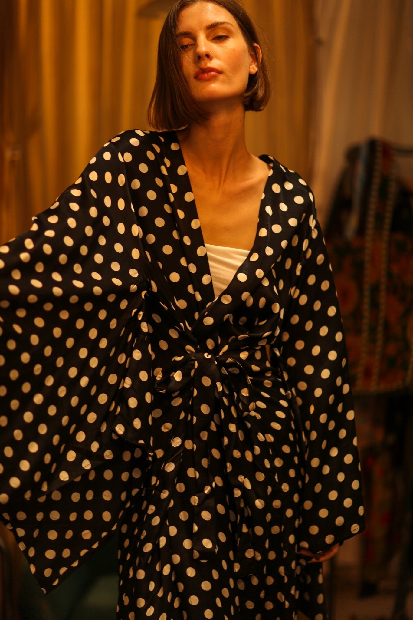 POLKA DOT XXL WING KIMONO JINU - BANGKOK TAILOR CLOTHING STORE - HANDMADE CLOTHING