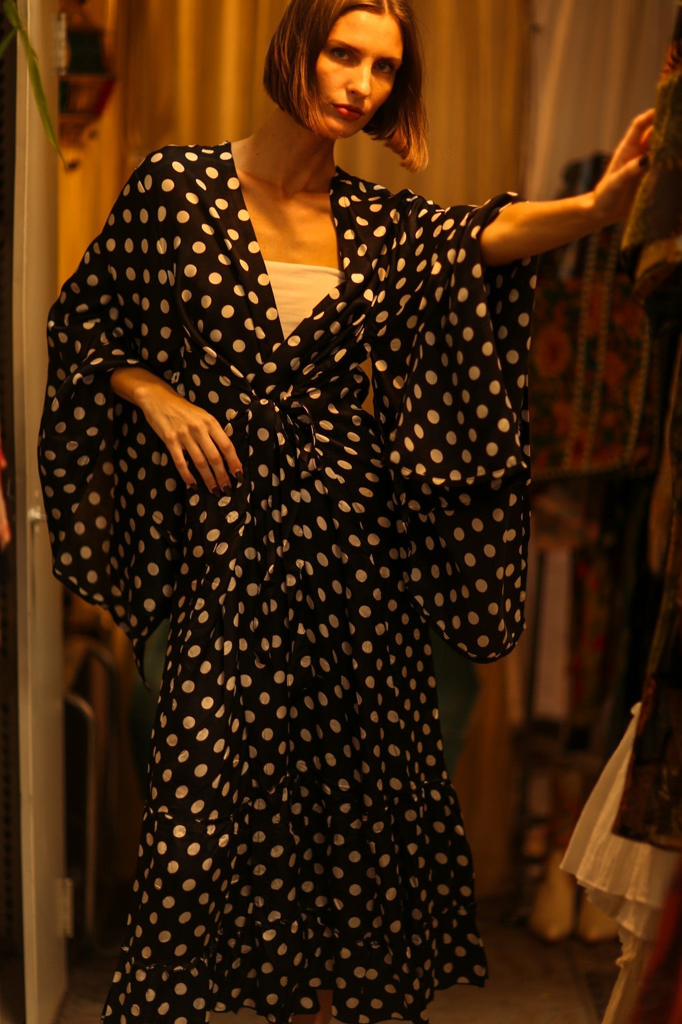 POLKA DOT XXL WING KIMONO JINU - BANGKOK TAILOR CLOTHING STORE - HANDMADE CLOTHING