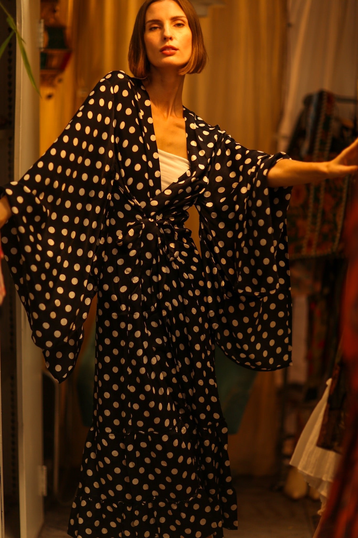 POLKA DOT XXL WING KIMONO JINU - BANGKOK TAILOR CLOTHING STORE - HANDMADE CLOTHING