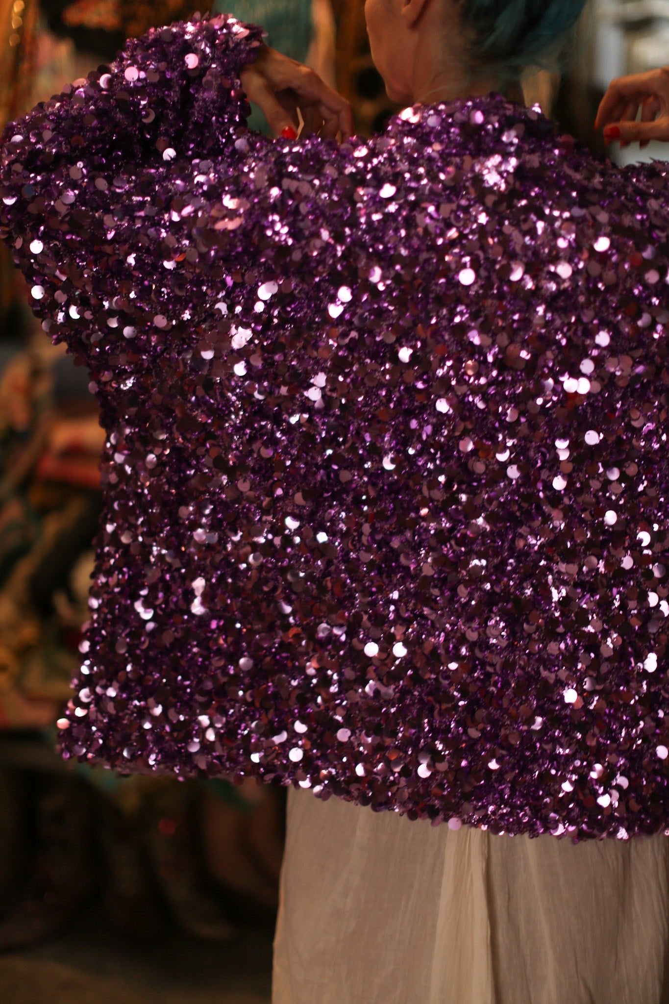 PURPLE SEQUIN EMBROIDERED KIMONO - BANGKOK TAILOR CLOTHING STORE - HANDMADE CLOTHING